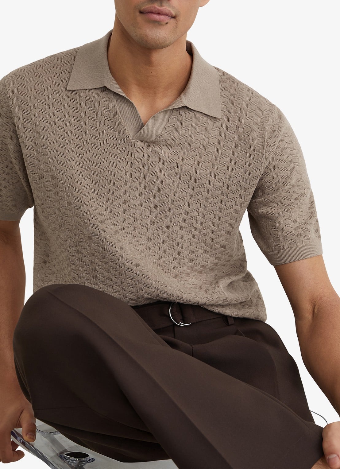 Reiss Sol regular fit polo met structuur - detail 4 taupe