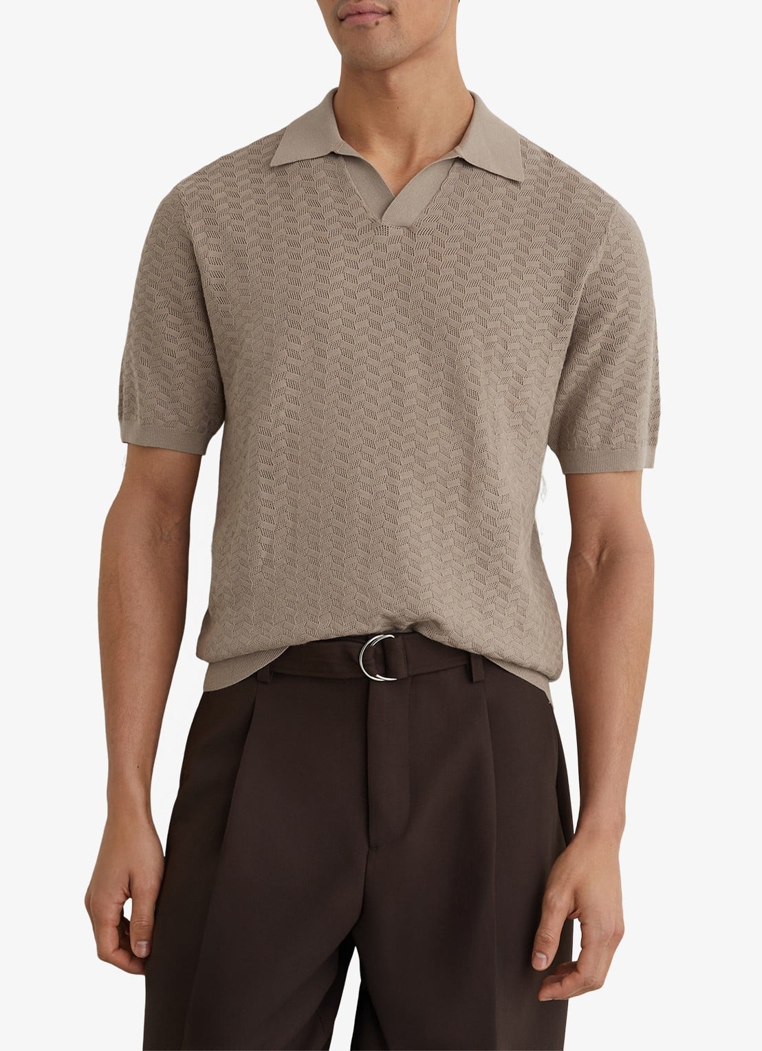 Reiss Sol regular fit polo met structuur - detail 5 taupe