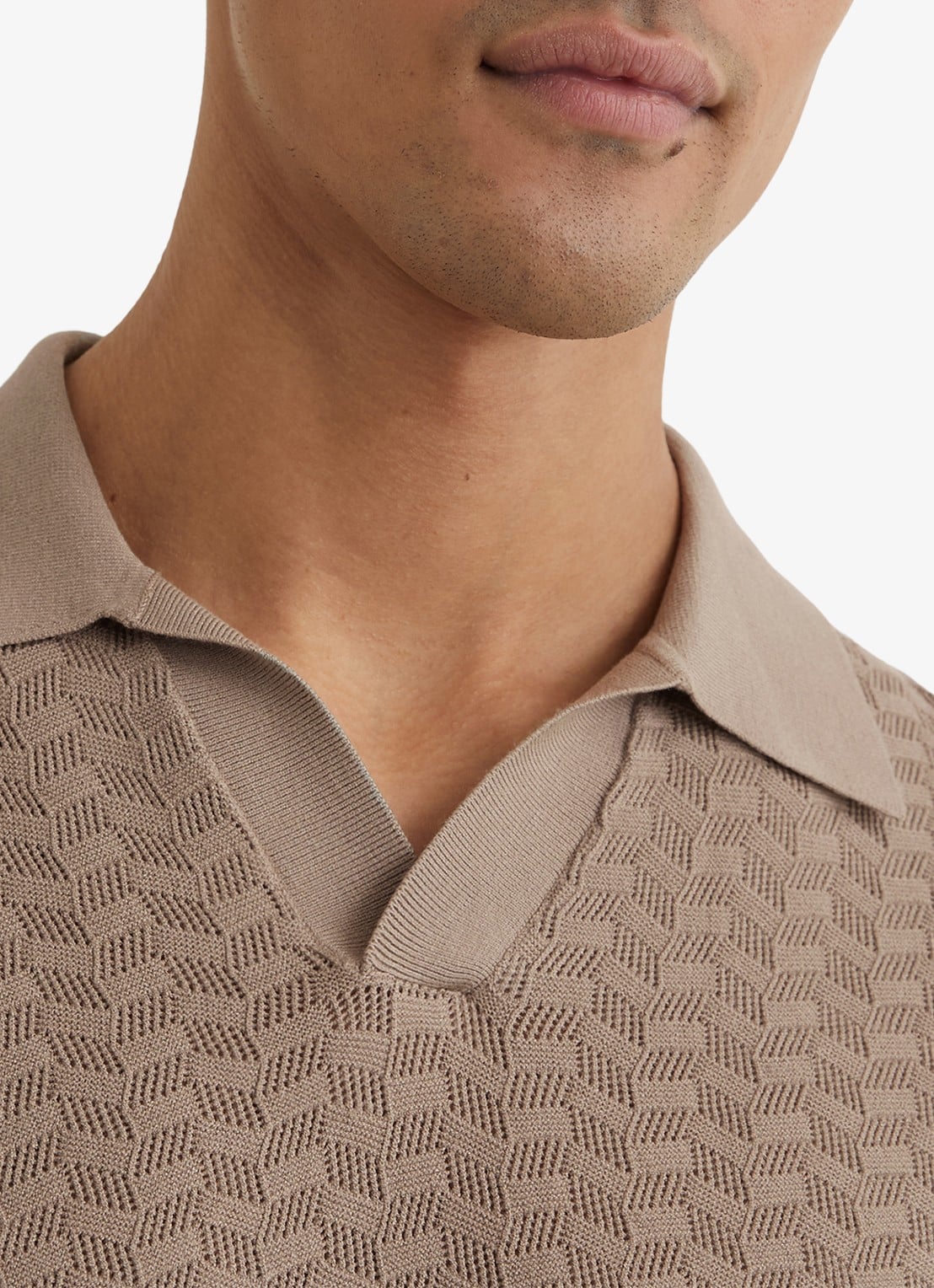 Reiss Sol regular fit polo met structuur - detail 6 taupe