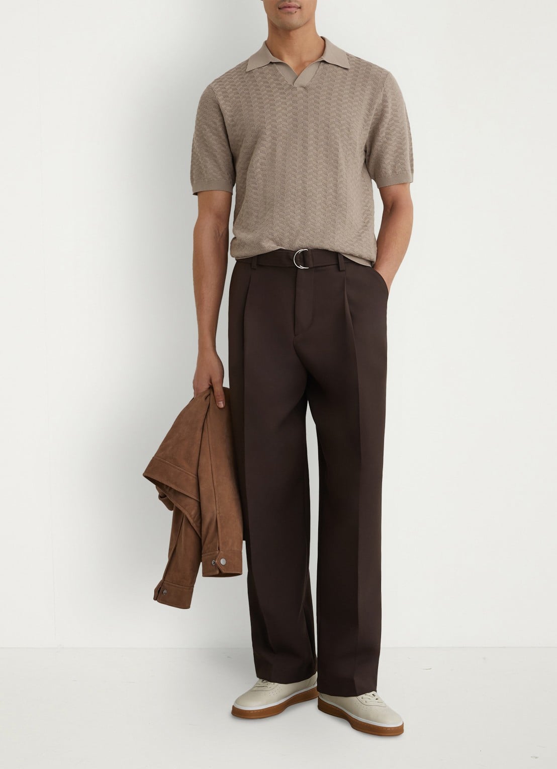 Reiss Sol regular fit polo met structuur - voorkant 3 taupe