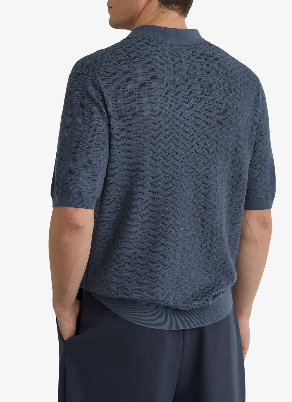 Reiss Sol regular fit polo met structuur - achterkant 5 airforce blue / blauw
