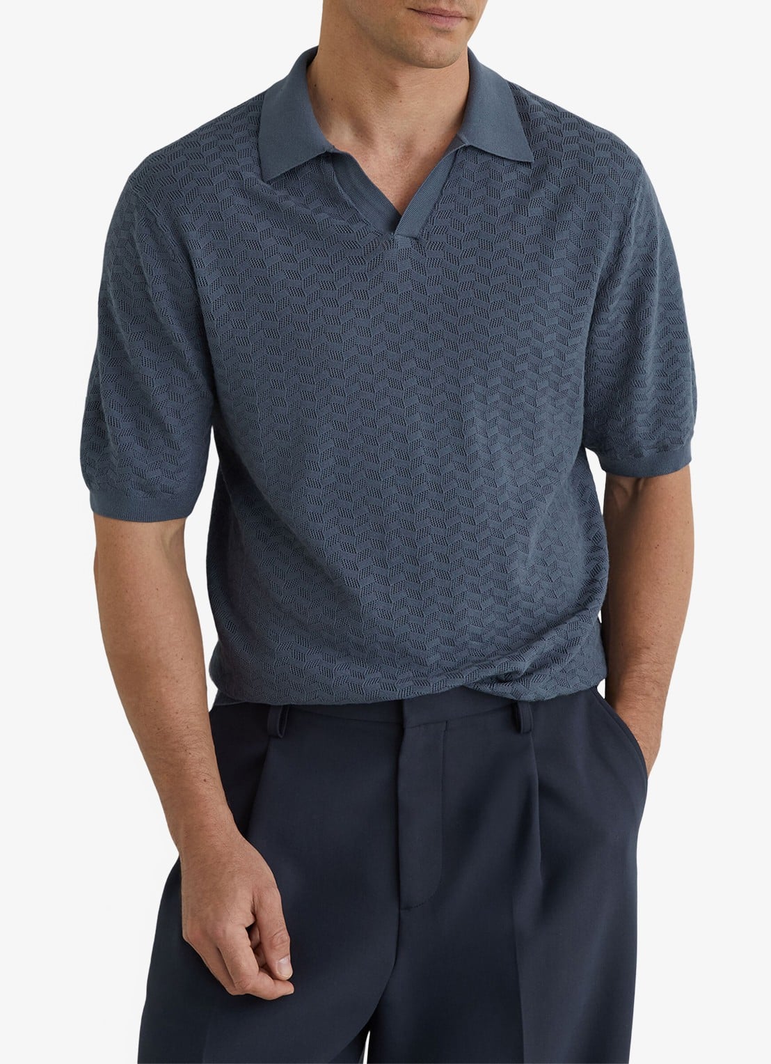 Reiss Sol regular fit polo met structuur - detail airforce blue / blauw