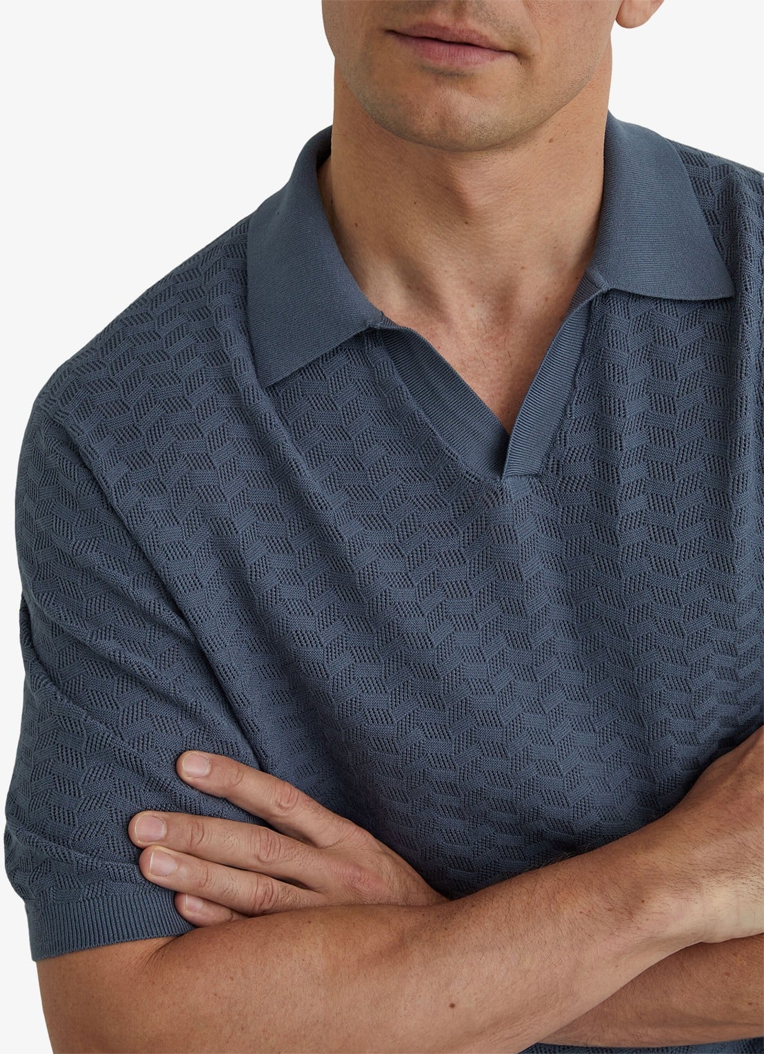 Reiss Sol regular fit polo met structuur - detail 2 airforce blue / blauw