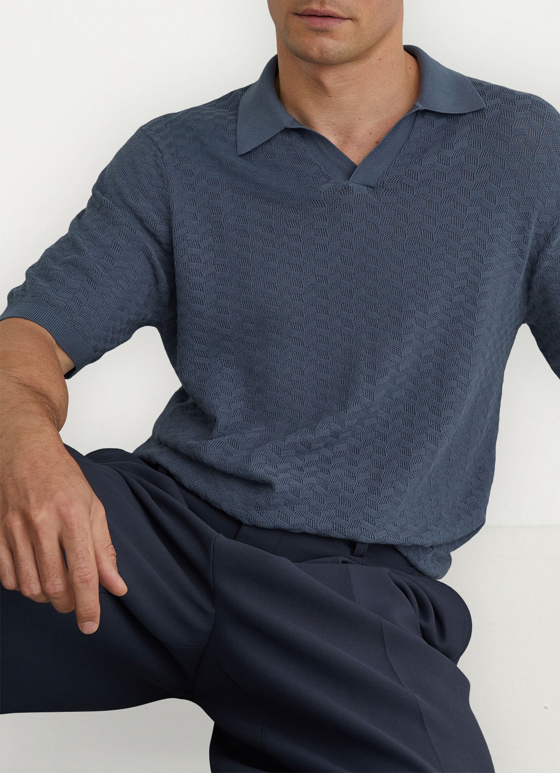 Reiss Sol regular fit polo met structuur - detail 4 airforce blue / blauw