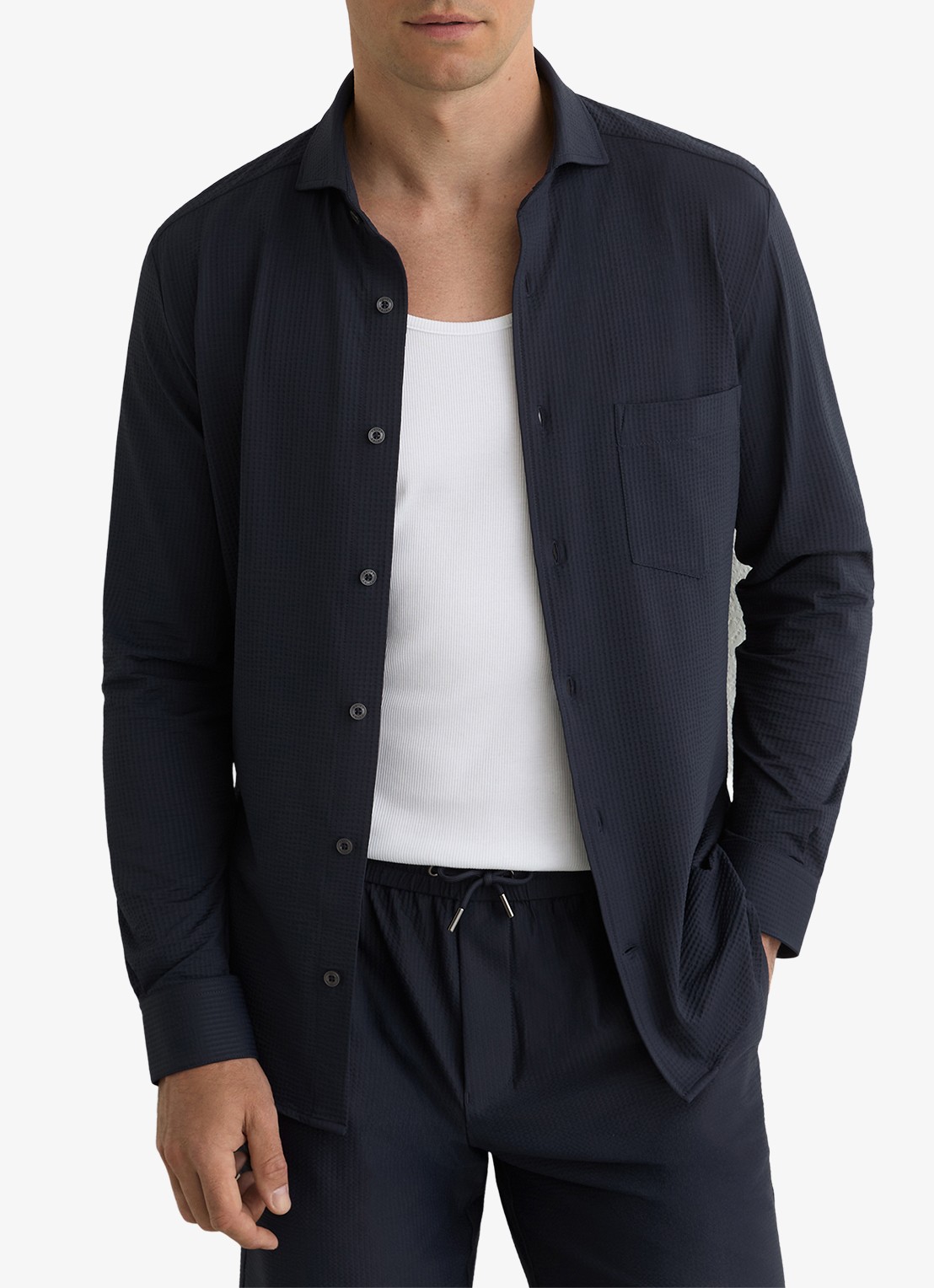 Reiss Solarko regular fit overhemd met structuur - detail 4 donkerblauw