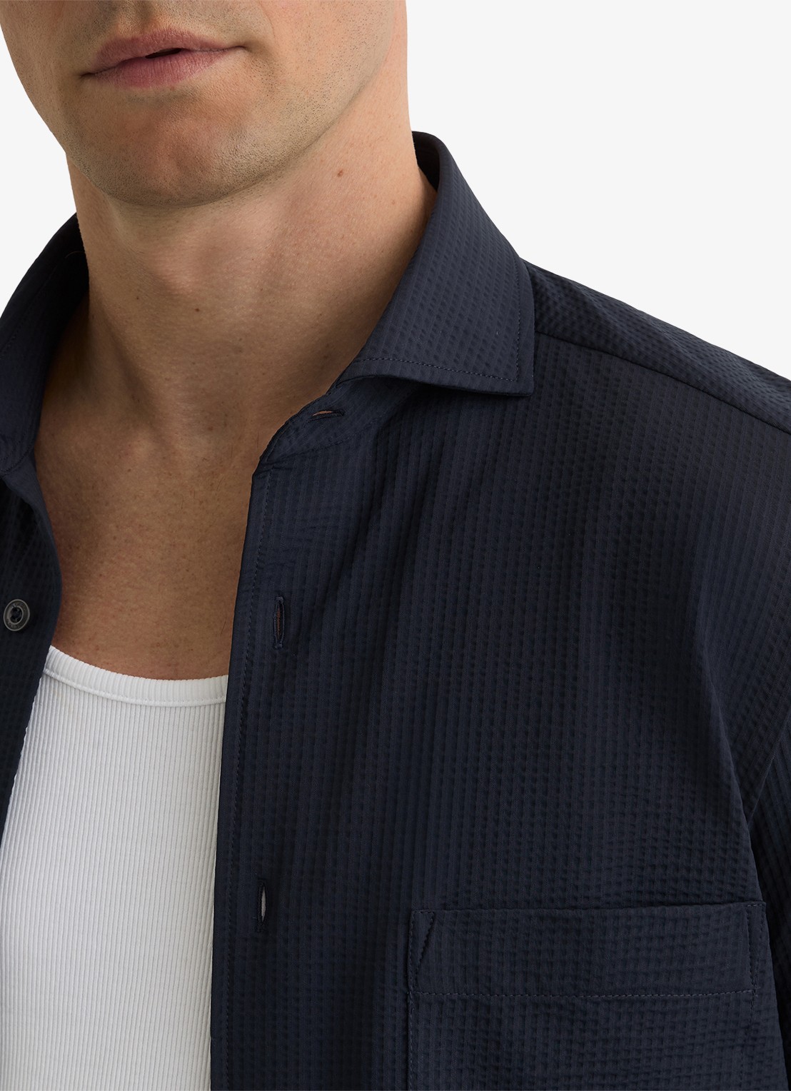 Reiss Solarko regular fit overhemd met structuur - detail 5 donkerblauw