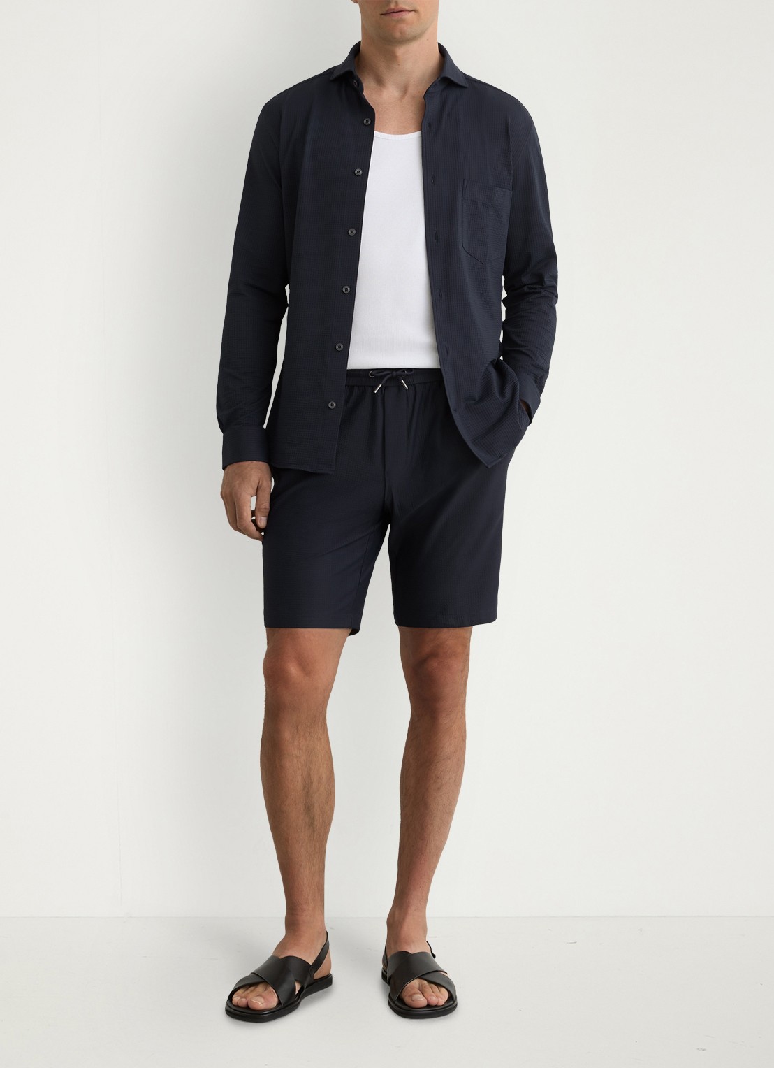 Reiss Solarko regular fit overhemd met structuur - voorkant 2 donkerblauw