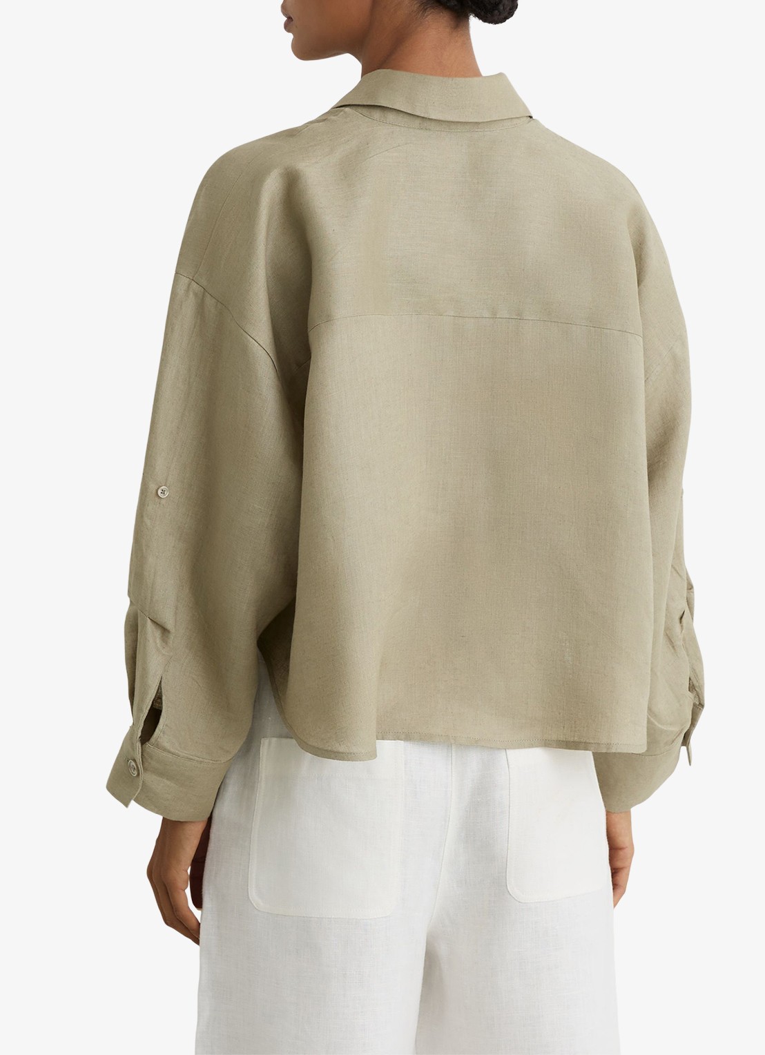 Reiss Solena oversized cropped blouse van linnen - achterkant 7 groen