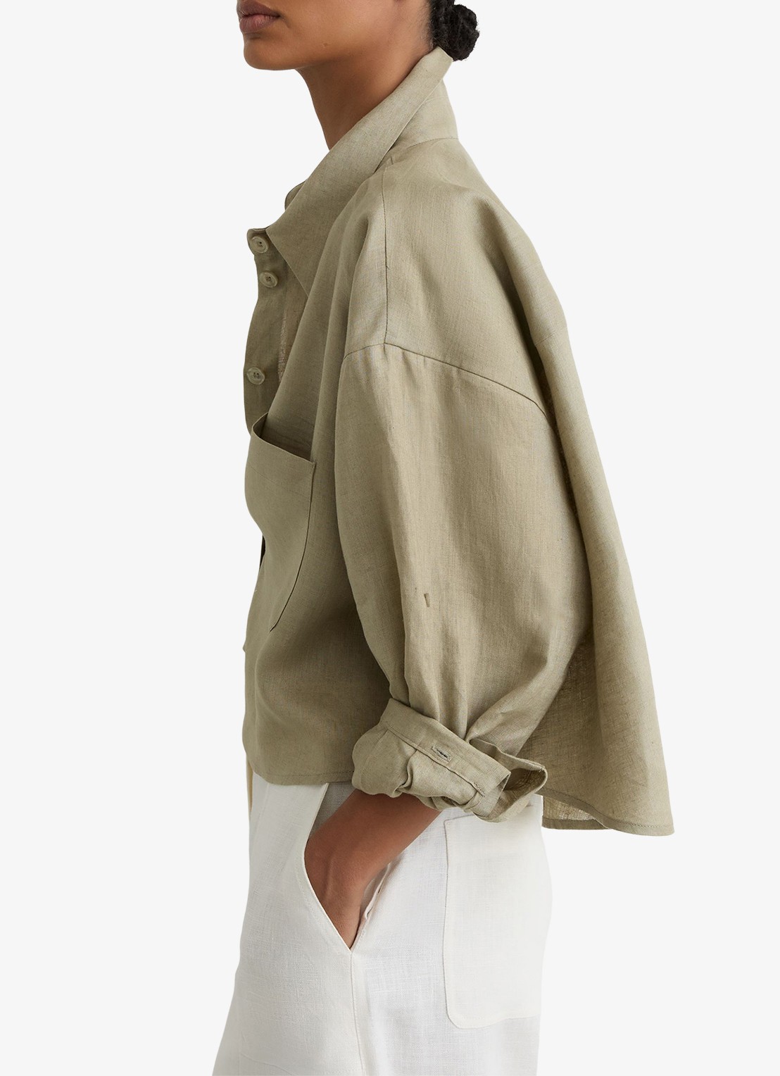 Reiss Solena oversized cropped blouse van linnen - detail 3 groen