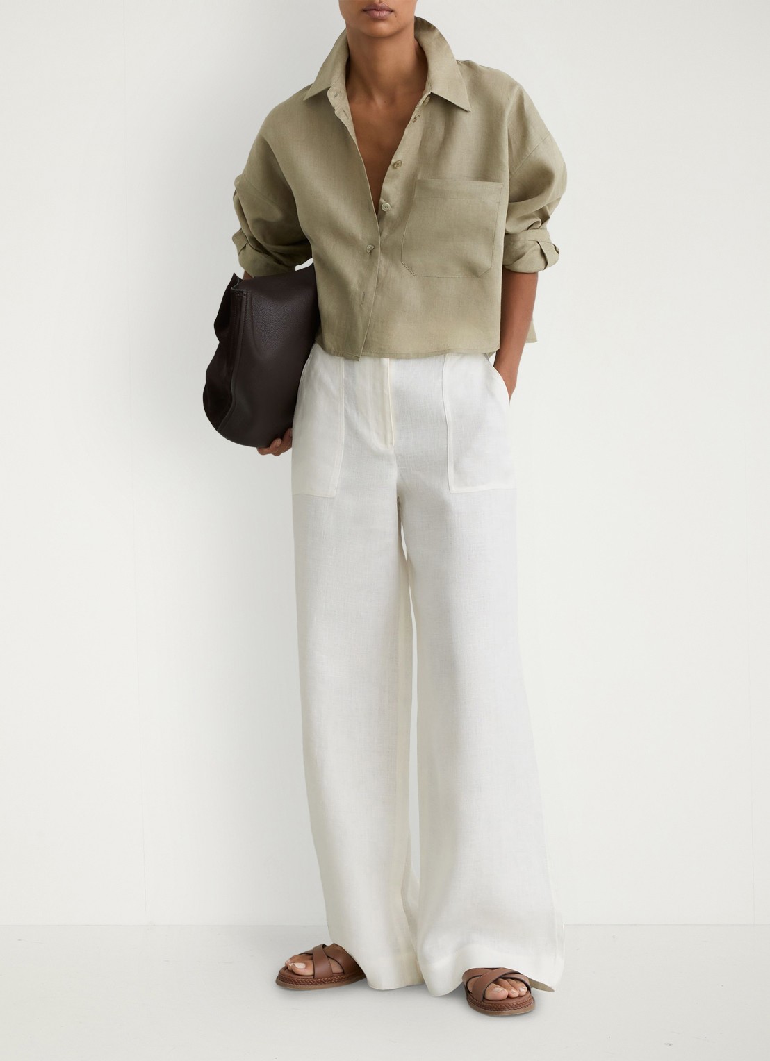 Reiss Solena oversized cropped blouse van linnen - voorkant 6 groen