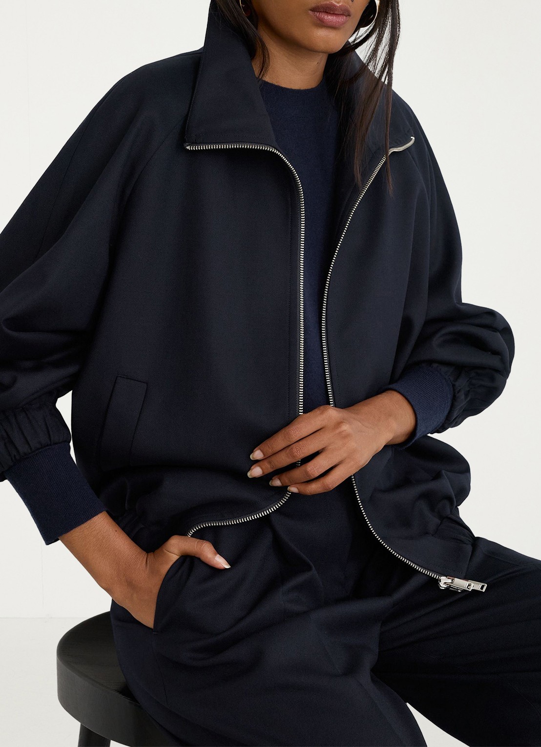 Reiss Solene bomberjack in wolblend met steekzakken - detail 4 donkerblauw