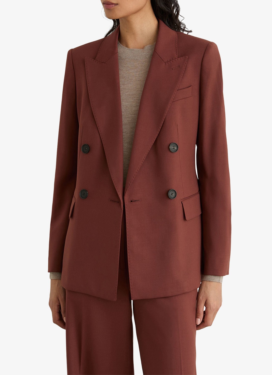 Reiss Solene double-breasted blazer met klepzakken - detail steenrood