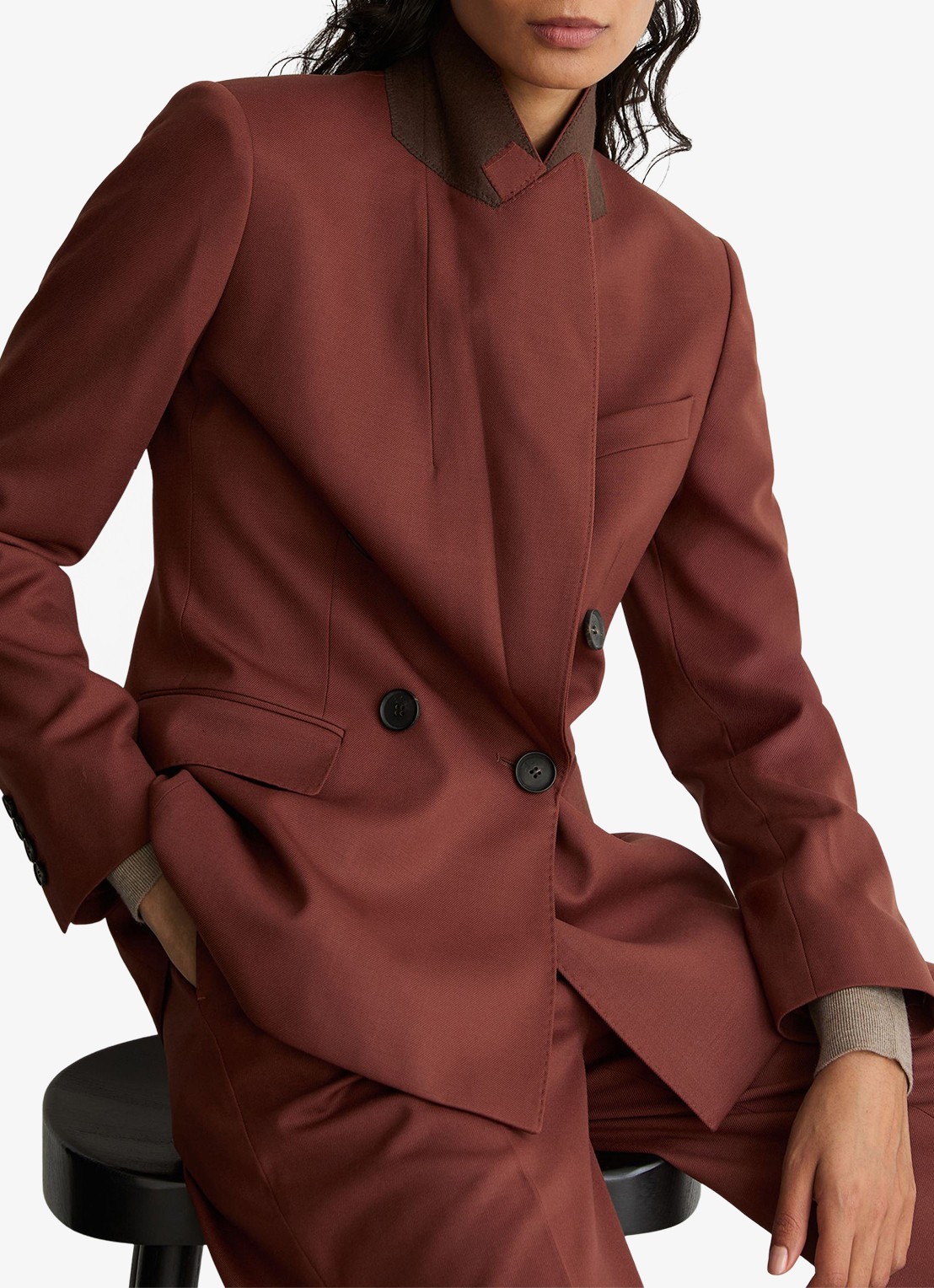 Reiss Solene double-breasted blazer met klepzakken - detail 4 steenrood