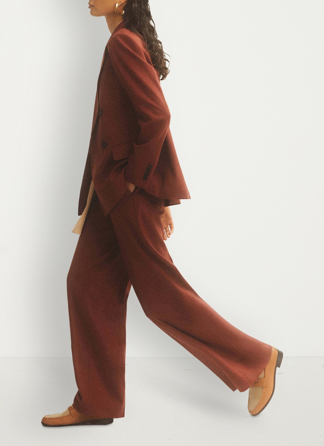 Reiss Solene high waist loose fit pantalon - detail 5 roestbruin