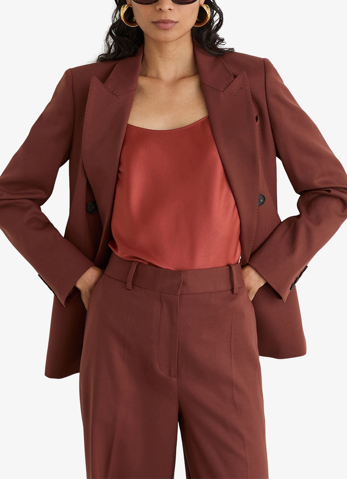 Reiss Solene high waist loose fit pantalon - detail 7 roestbruin