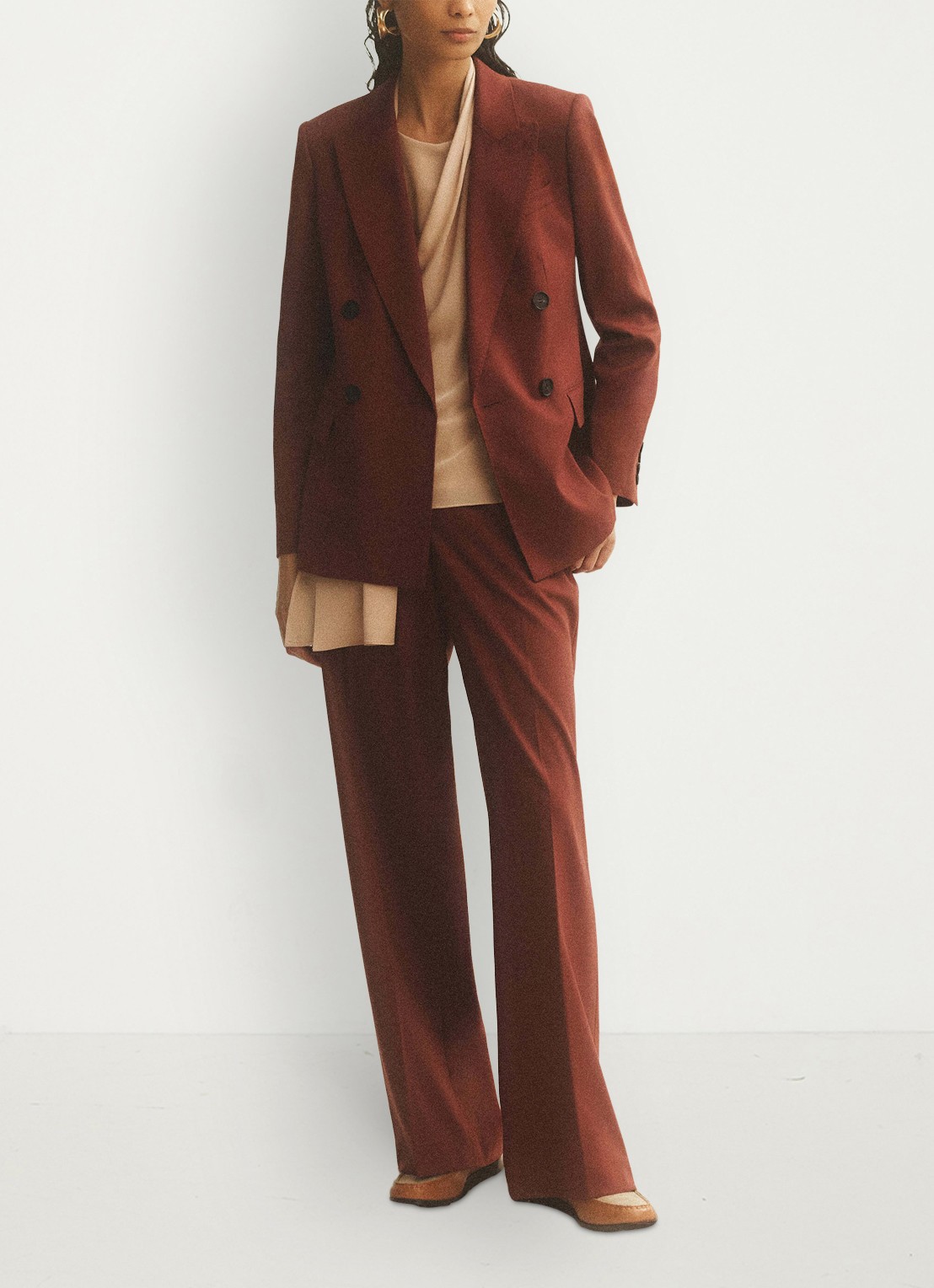 Reiss Solene high waist loose fit pantalon - voorkant 3 roestbruin