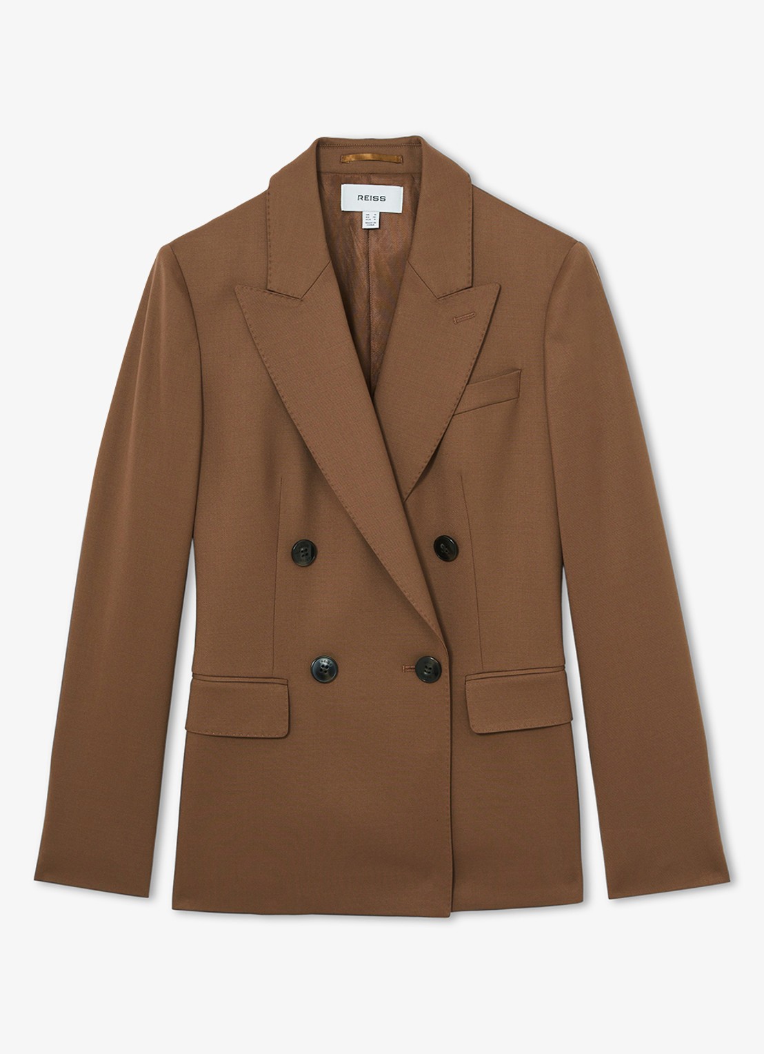 Reiss SOLENE Wool-Blend Double-Breasted Suit Blazer - voorkant hazelnootbruin