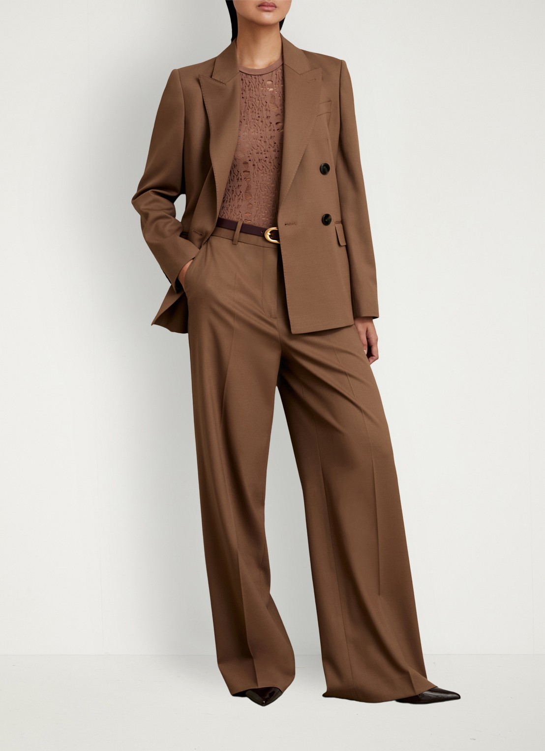 Reiss SOLENE Wool-Blend Double-Breasted Suit Blazer - voorkant 2 hazelnootbruin