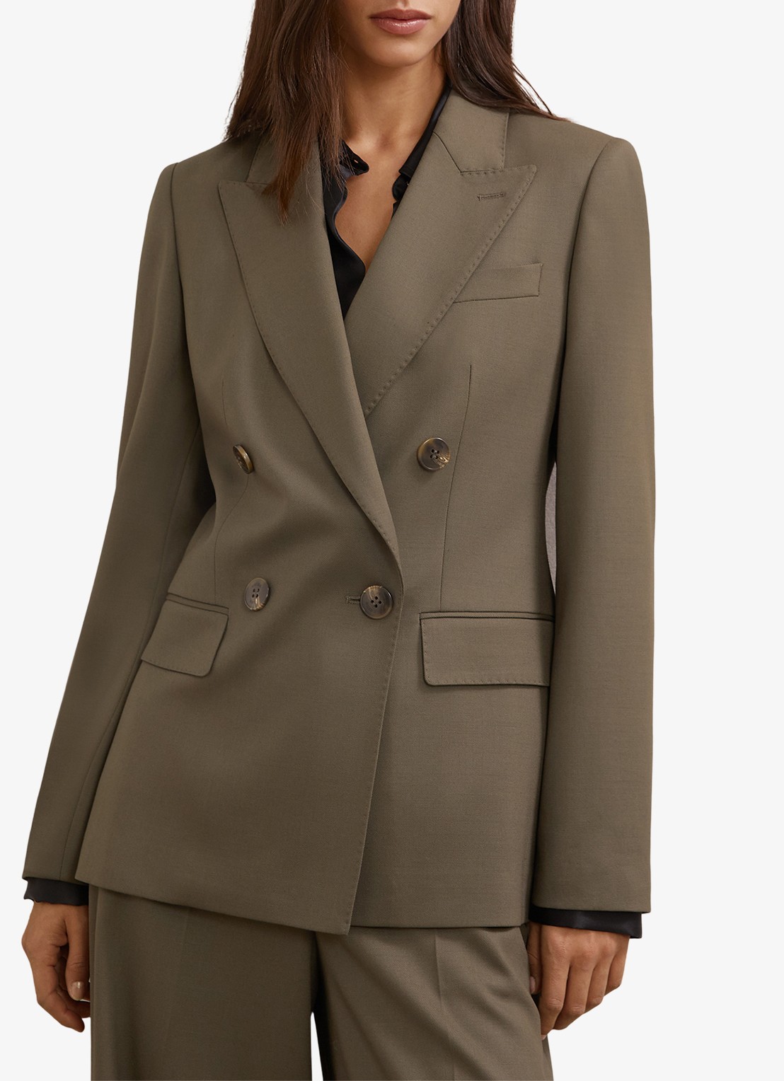 Reiss SOLENE Wool-Blend Double-Breasted Suit Blazer - detail 3 groen