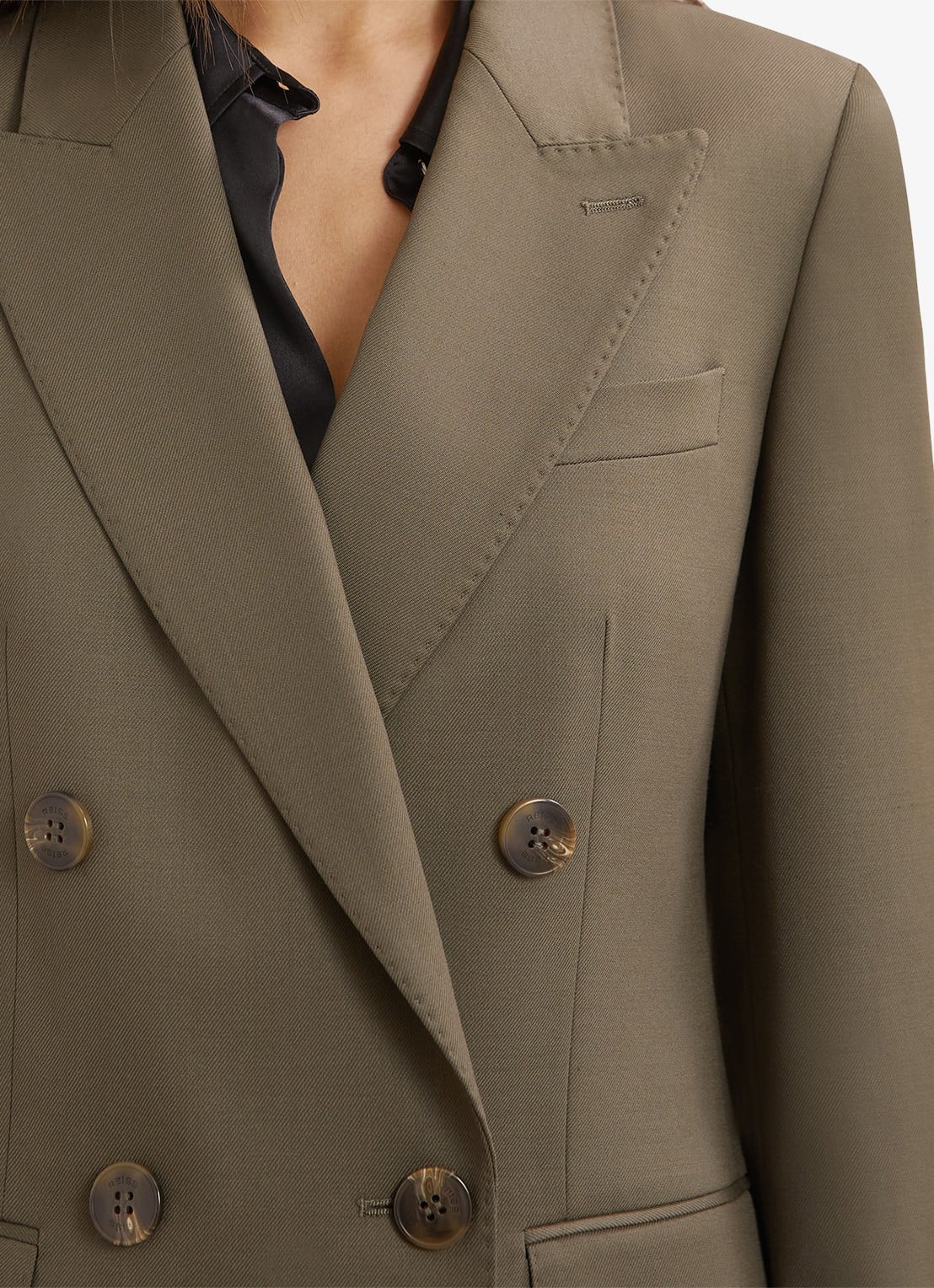 Reiss SOLENE Wool-Blend Double-Breasted Suit Blazer - detail 4 groen