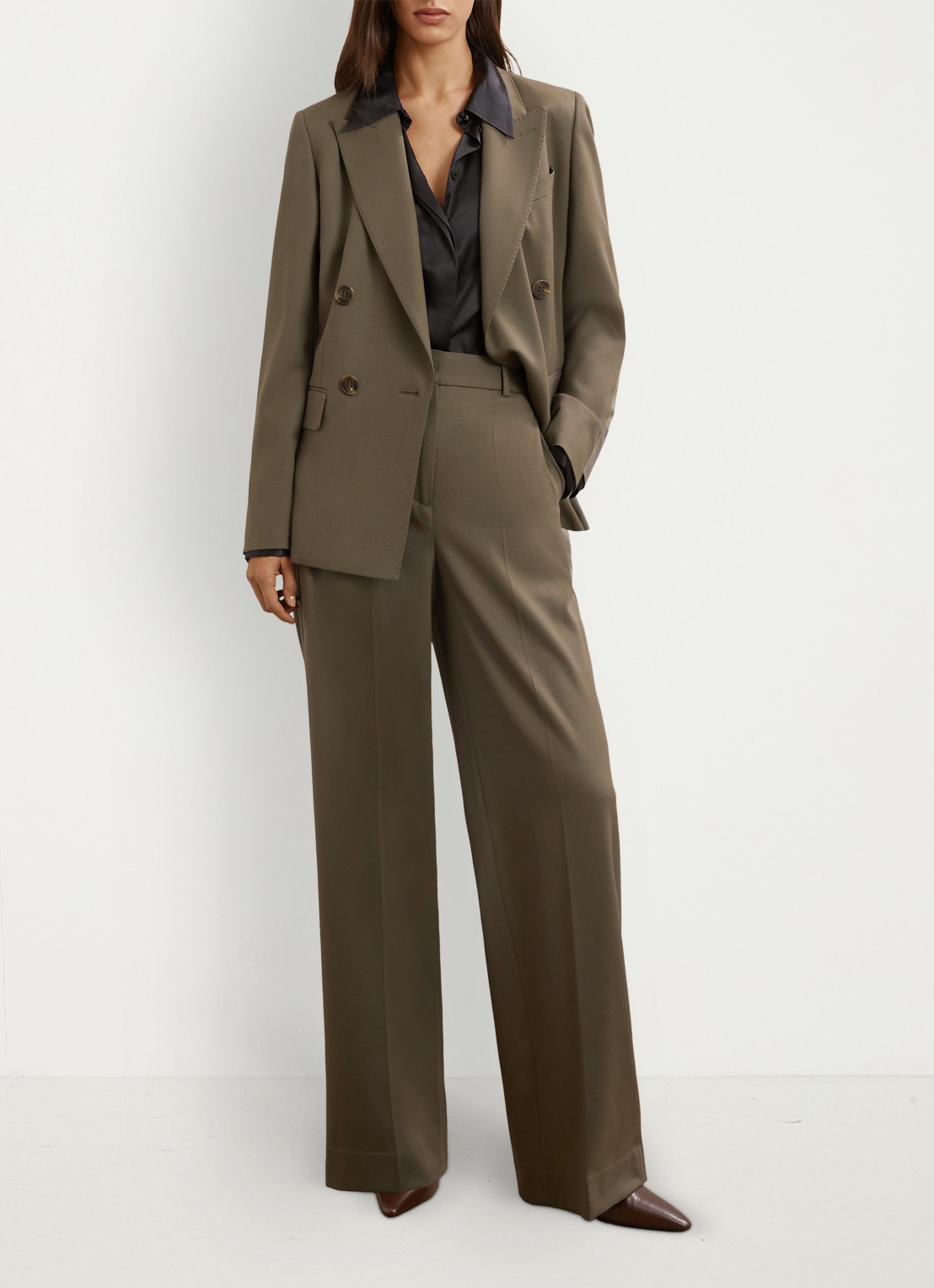 Reiss SOLENE Wool-Blend Double-Breasted Suit Blazer - voorkant 2 groen