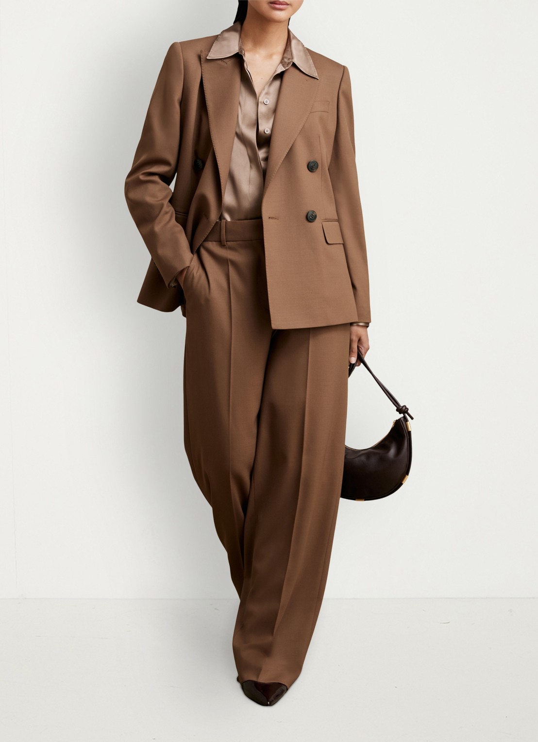 Reiss SOLENE Wool-Blend Wide-Leg Suit Trousers - voorkant 5 hazelnootbruin