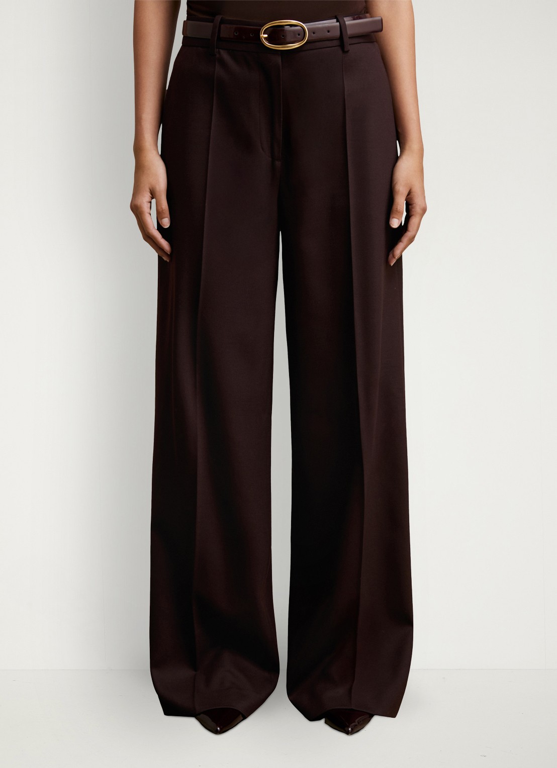 Reiss SOLENE Wool-Blend Wide-Leg Suit Trousers - detail 2 aubergine