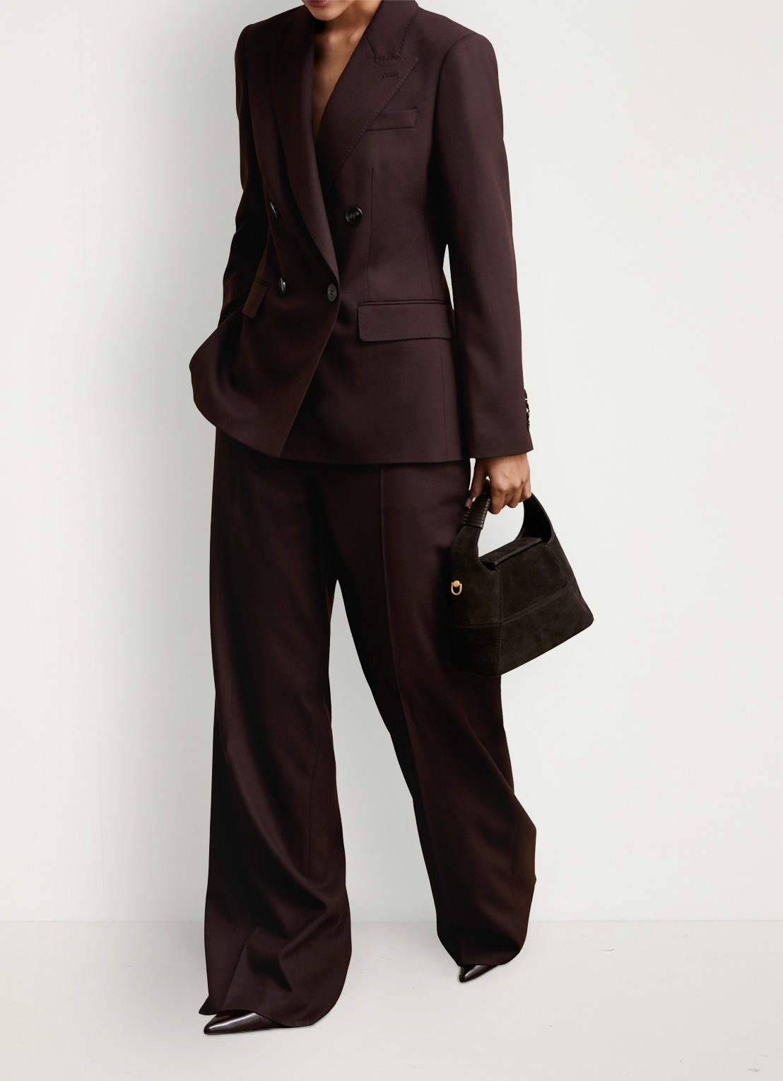 Reiss SOLENE Wool-Blend Wide-Leg Suit Trousers - voorkant 5 aubergine