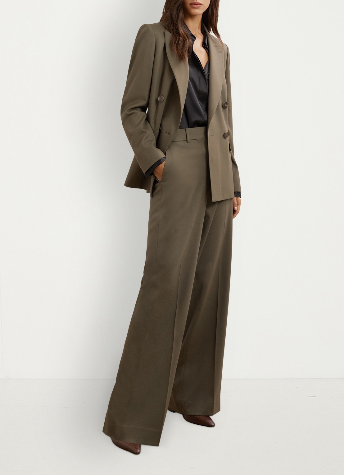Reiss SOLENE Wool-Blend Wide-Leg Suit Trousers - voorkant 6 groen