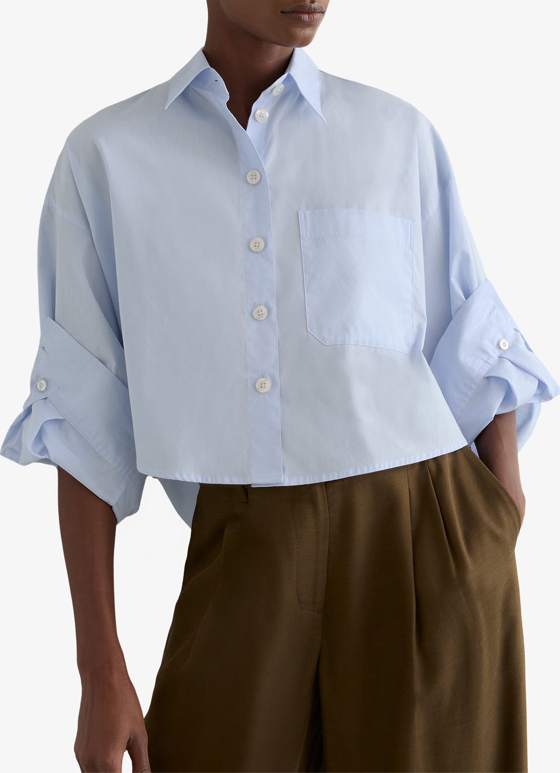 Reiss Solenge blouse met borstzak - detail 3 lichtblauw