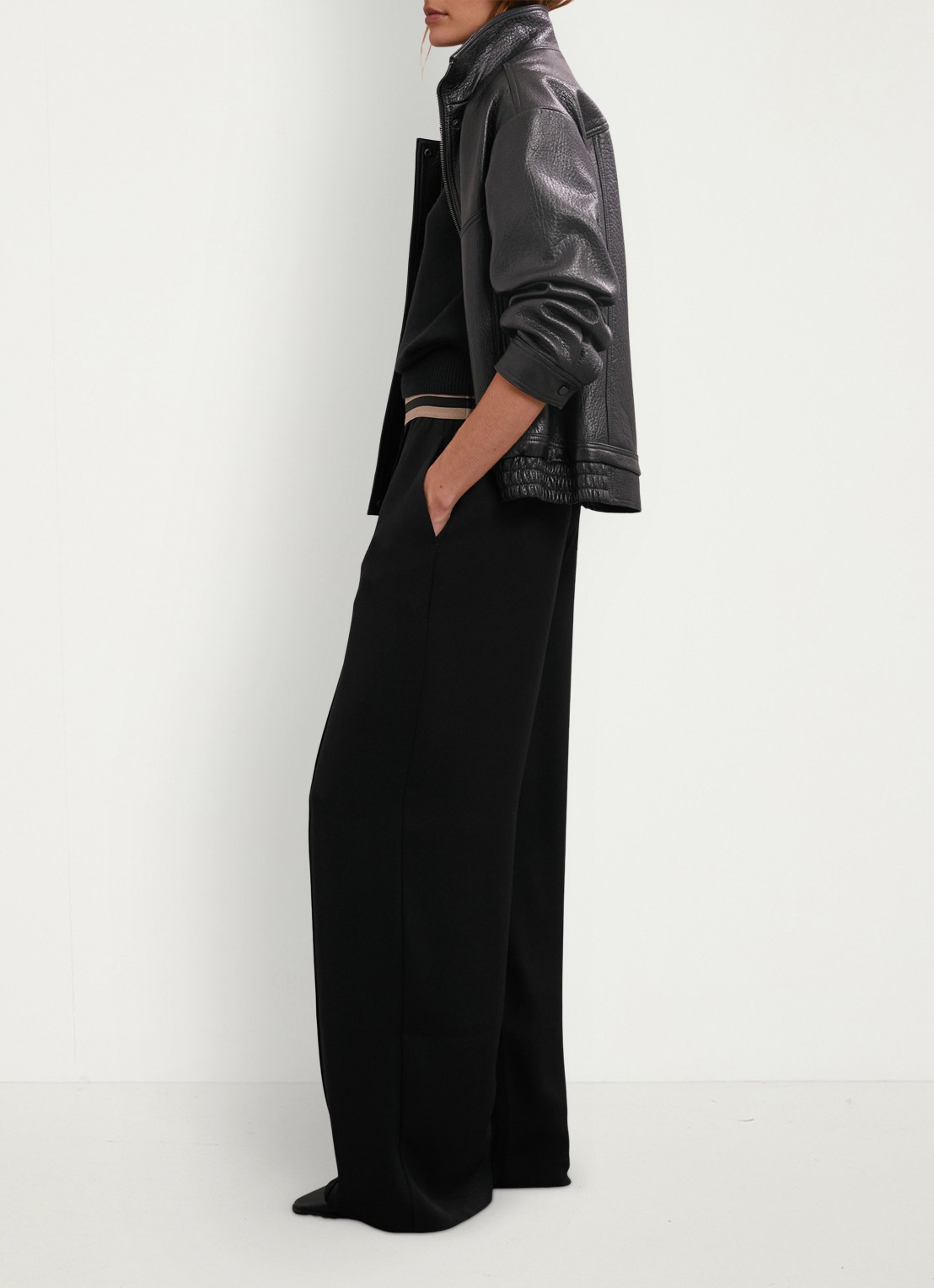 Reiss Sonnie high waist wide fit broek met steekzakken - detail 3 black / zwart