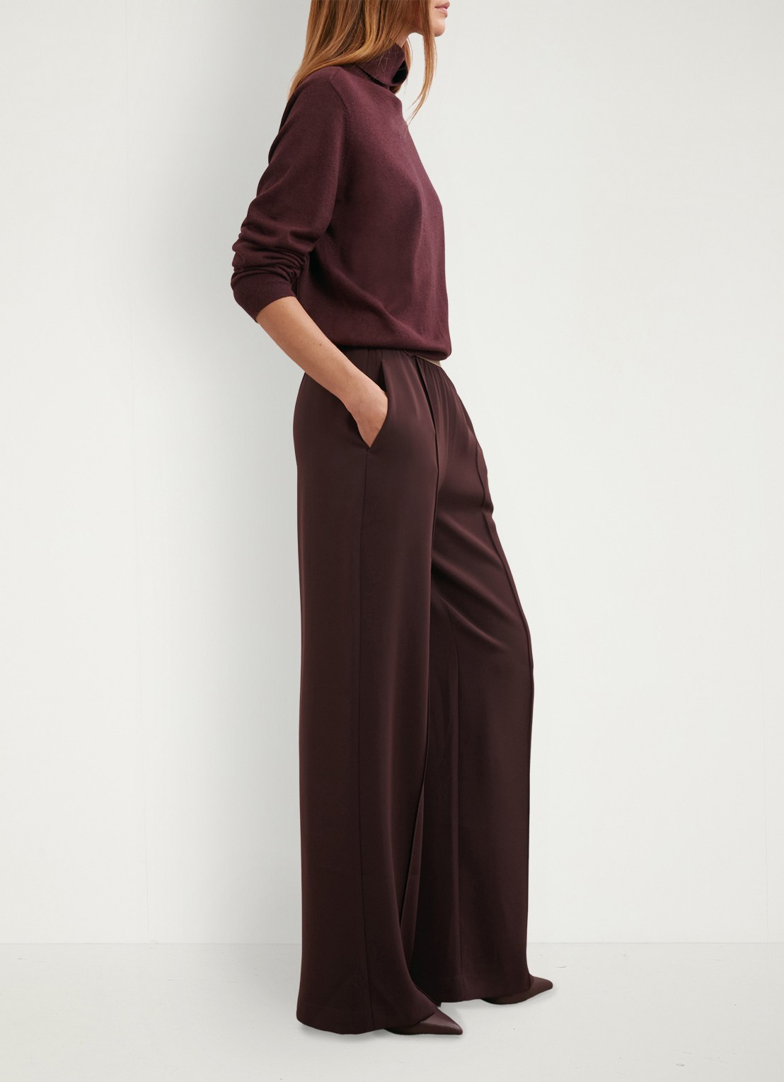 Reiss Sonnie high waist wide fit broek met steekzakken - detail 2 bordeauxrood