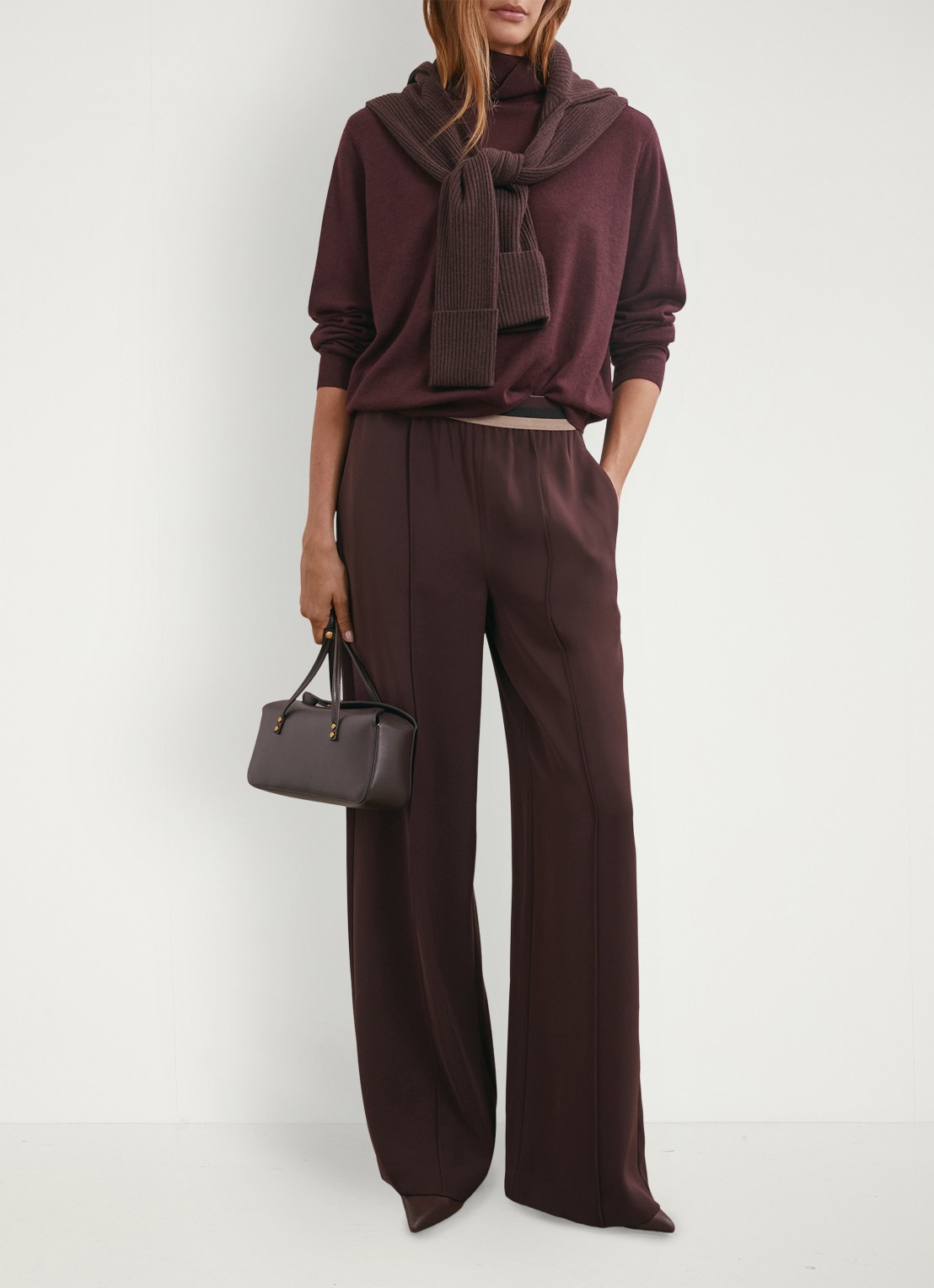 Reiss Sonnie high waist wide fit broek met steekzakken - voorkant 7 bordeauxrood