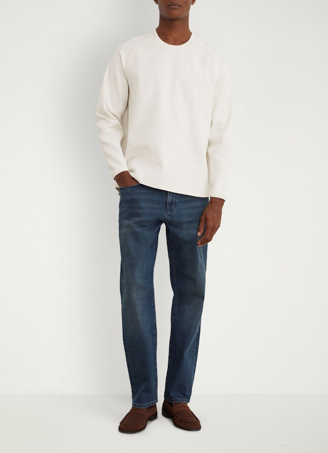 Reiss Soren sweater met wafelstructuur - voorkant 2 gebroken wit