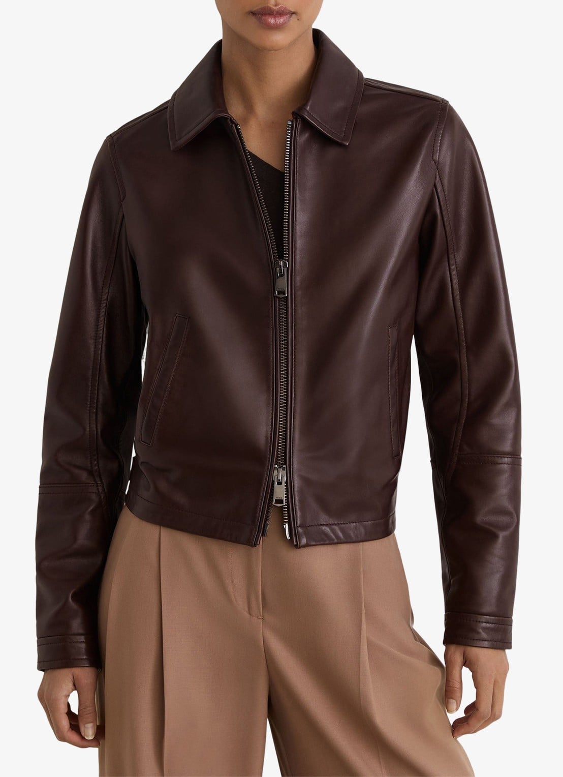 Reiss Sorina jack van leer - detail bruin