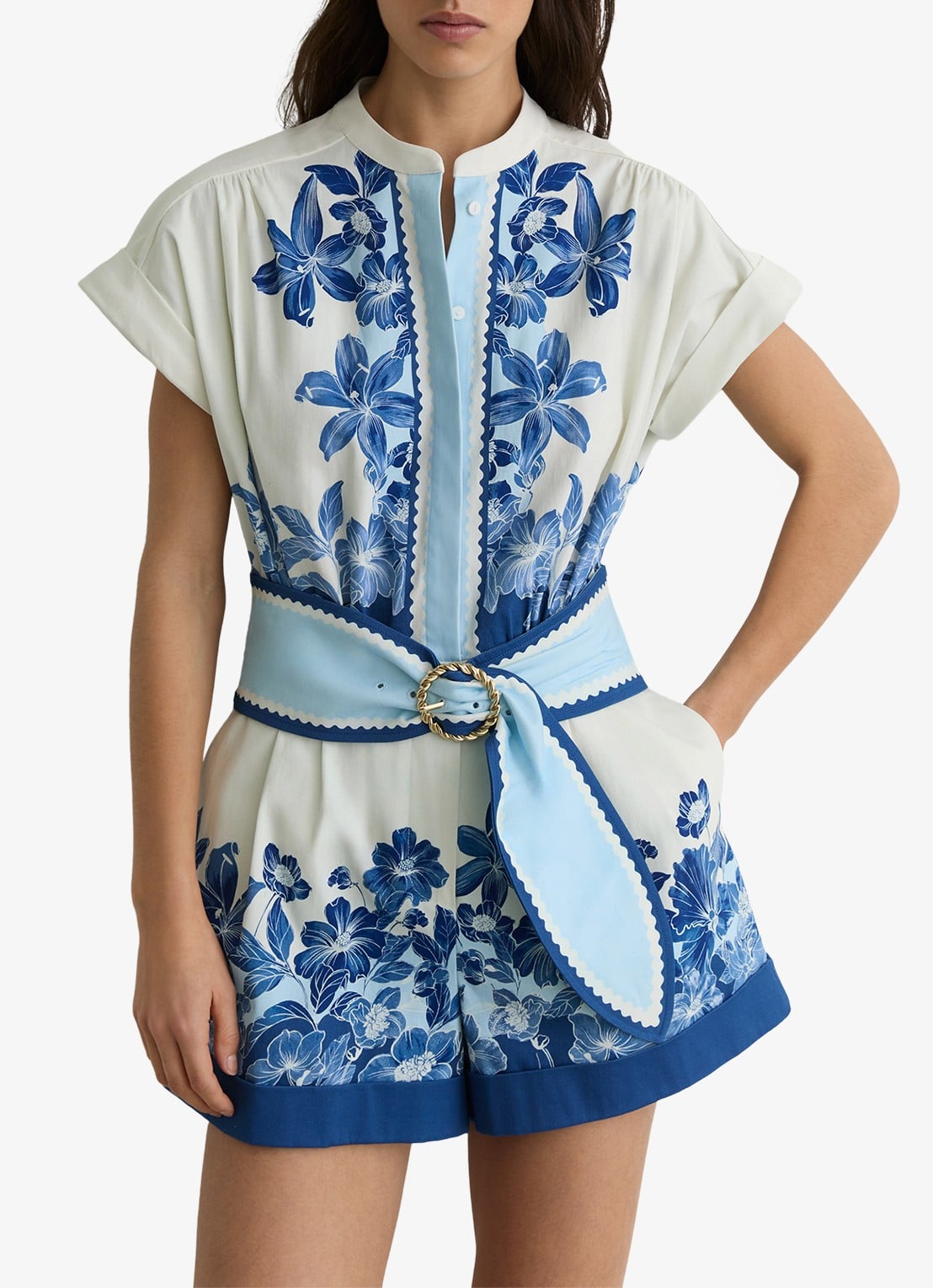 Reiss Soya straight fit playsuit met bloemenprint - detail 2 blauw