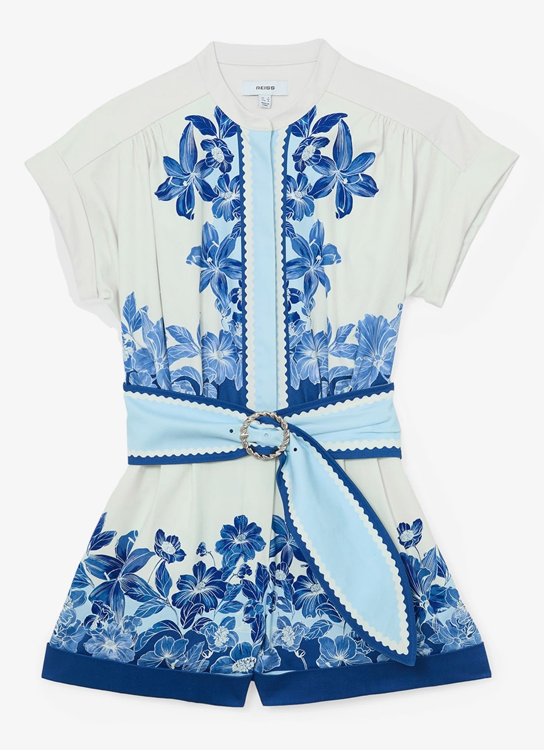 Reiss Soya straight fit playsuit met bloemenprint - voorkant 6 blauw