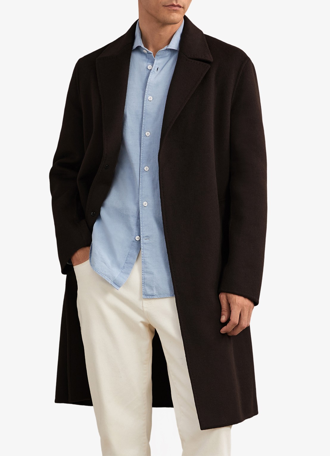 Reiss Squire mantel in wolblend met steekzakken  - detail 4 donkerbruin