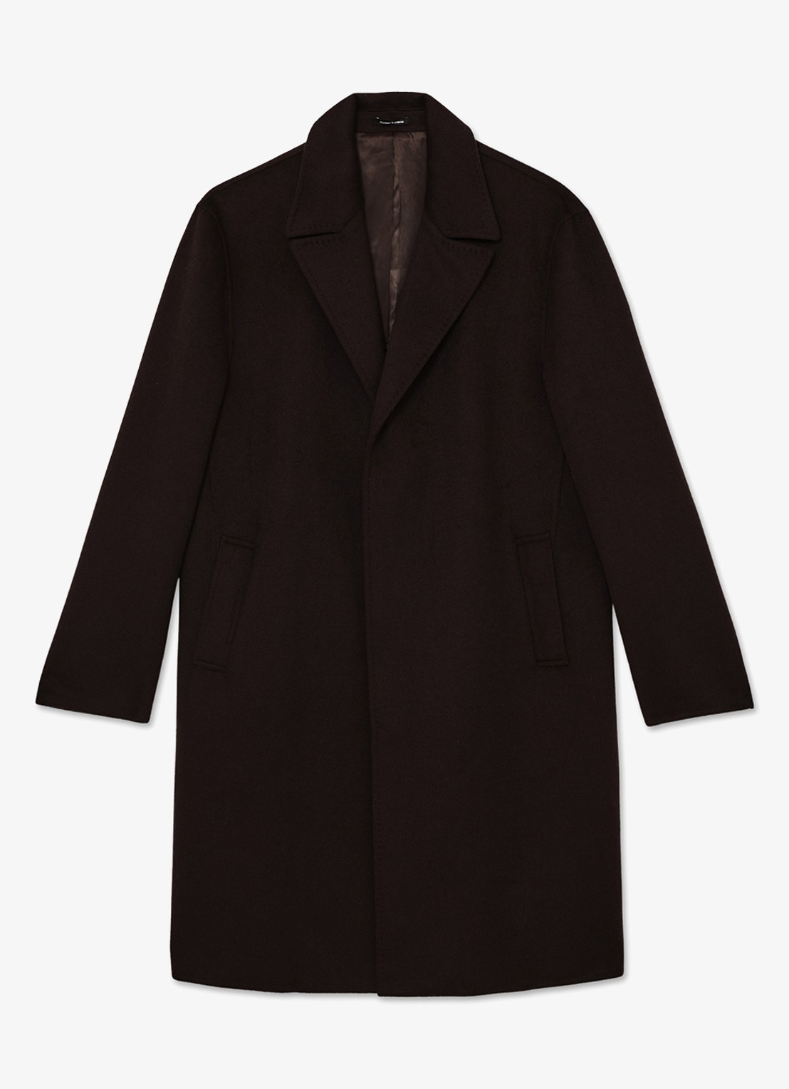 Reiss Squire mantel in wolblend met steekzakken  - voorkant 2 donkerbruin