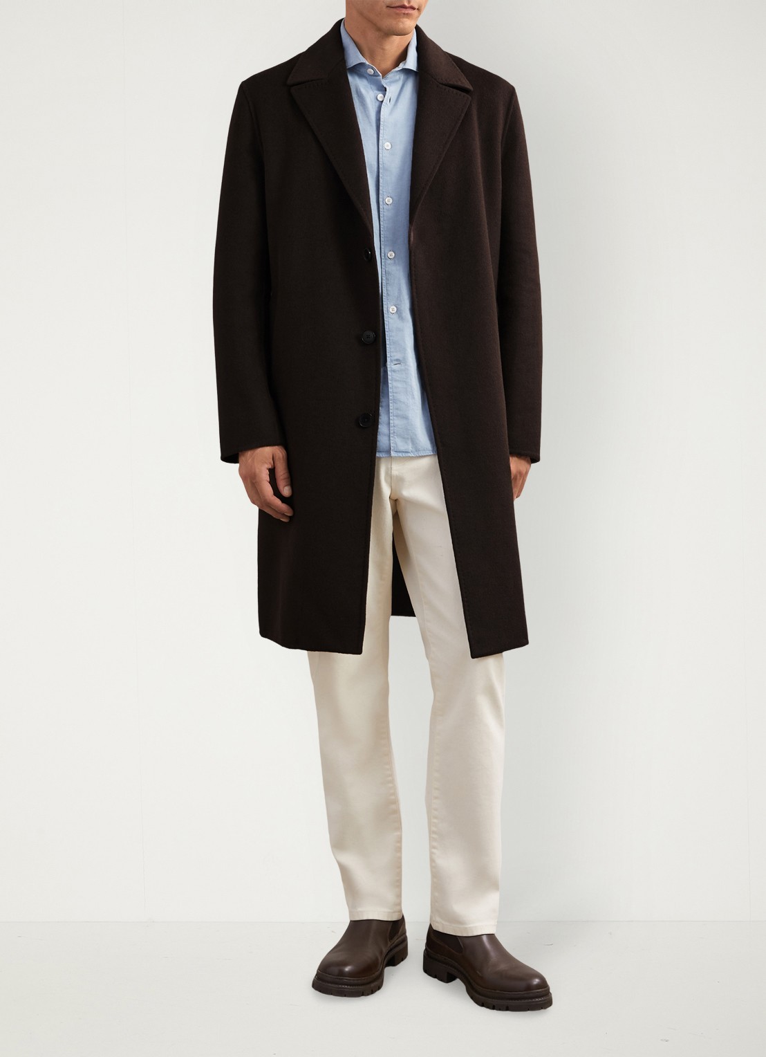 Reiss Squire mantel in wolblend met steekzakken  - voorkant 3 donkerbruin