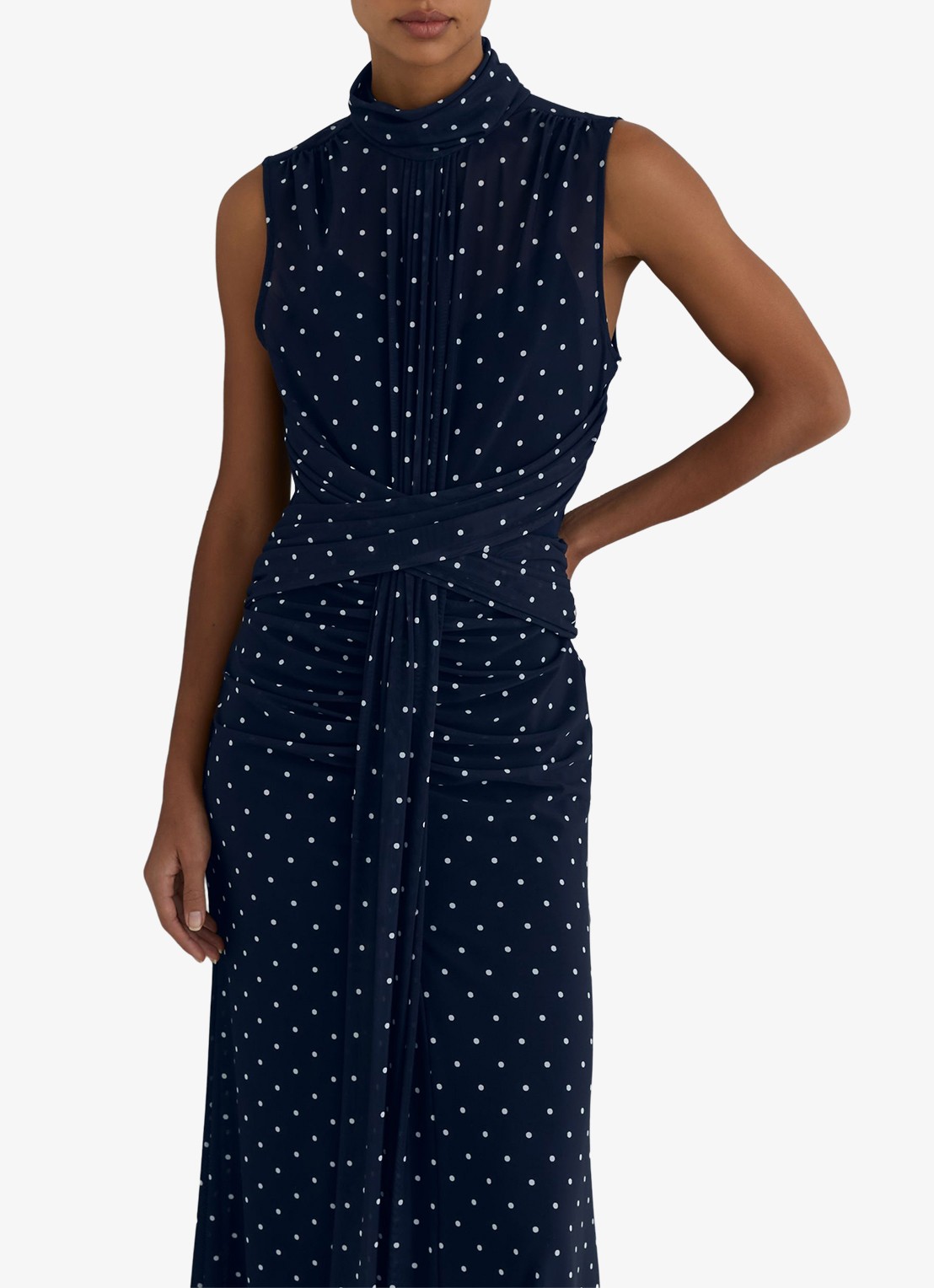 Reiss Stacey maxi jurk met stippenprint - detail 6 donkerblauw