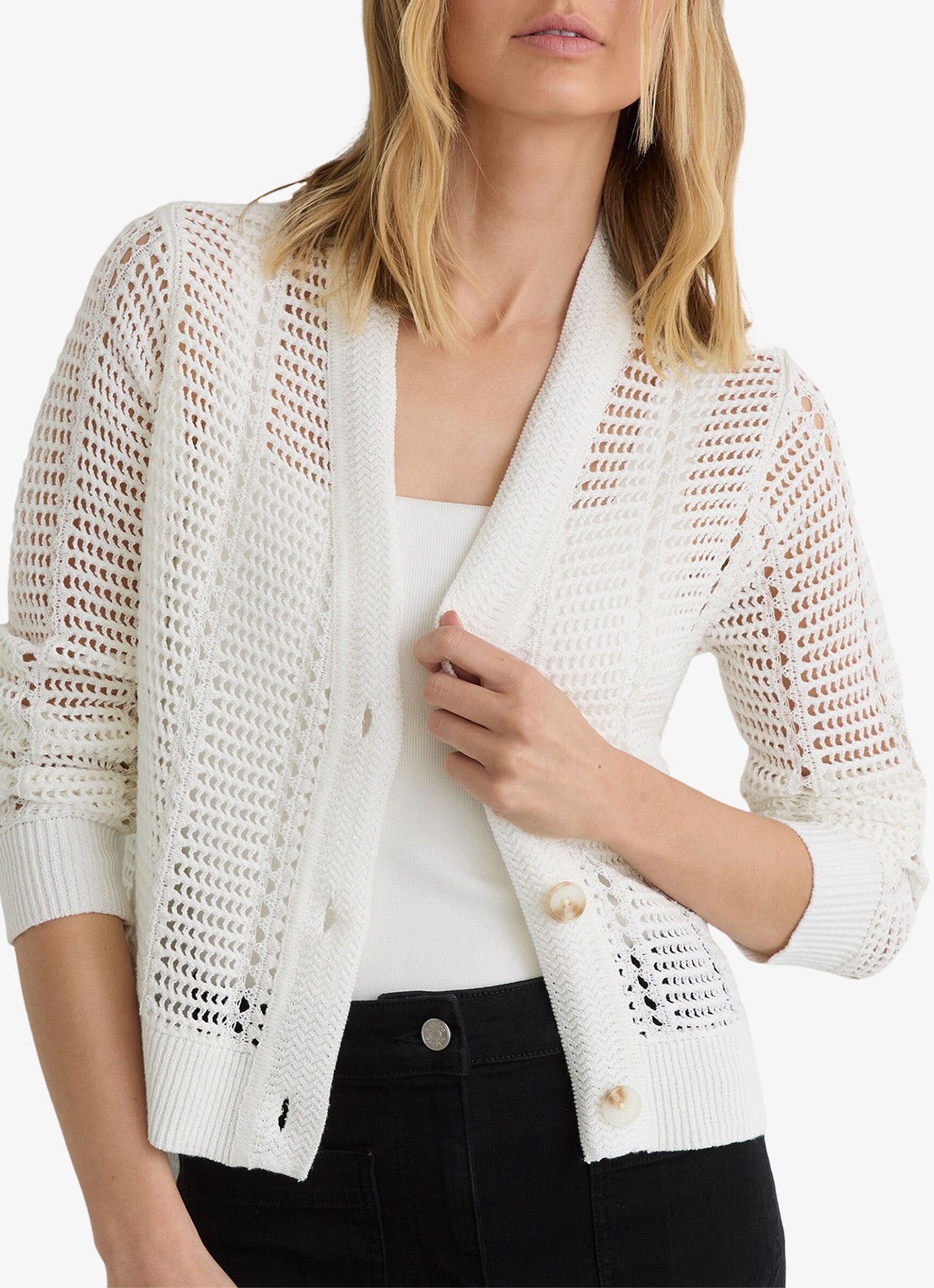 Reiss Star Grofgebreid vest met V-hals - detail 4 wit