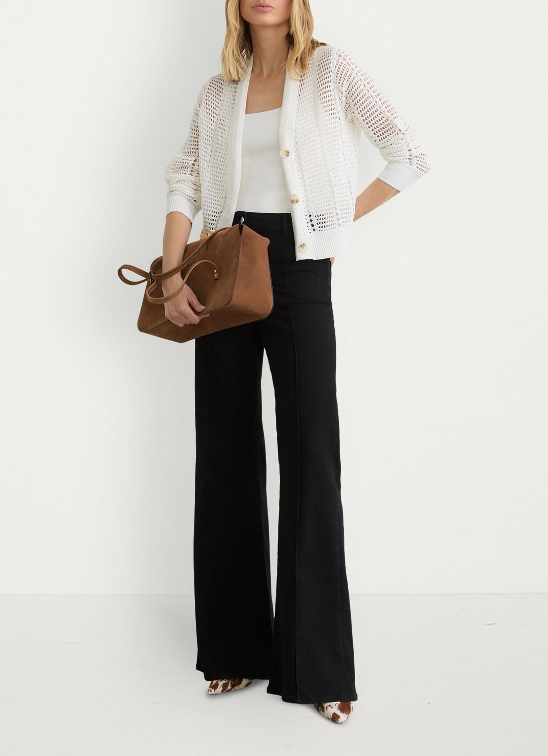 Reiss Star Grofgebreid vest met V-hals - voorkant 2 wit