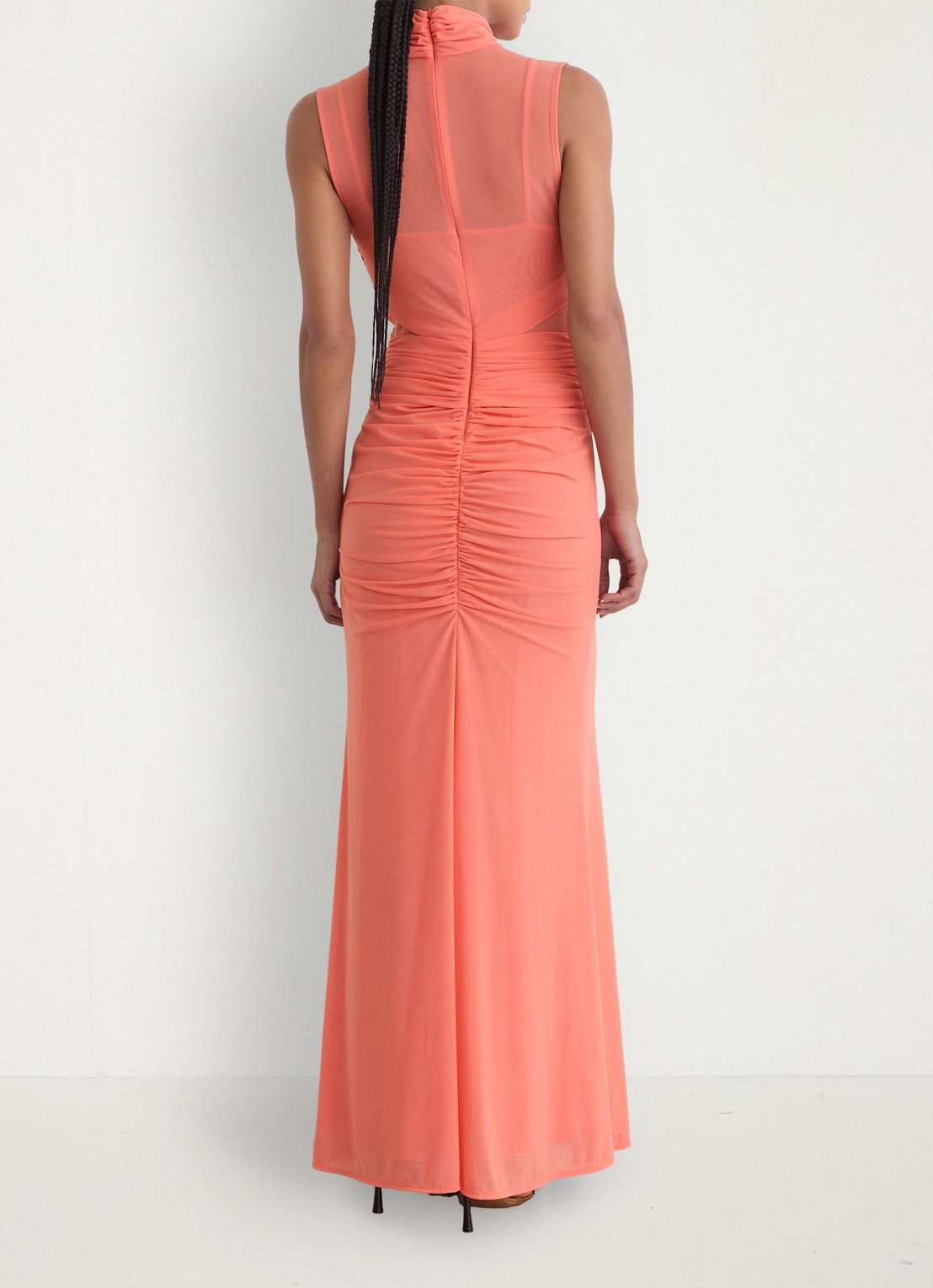 Reiss Starla maxi jurk met ruches - achterkant koraal
