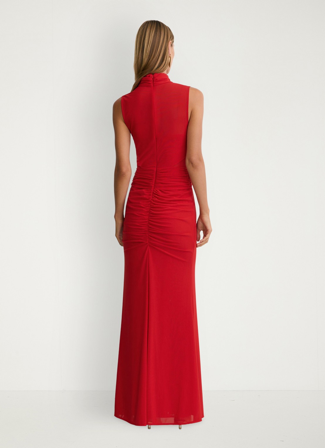 Reiss Starla maxi jurk met ruches - achterkant 7 rood