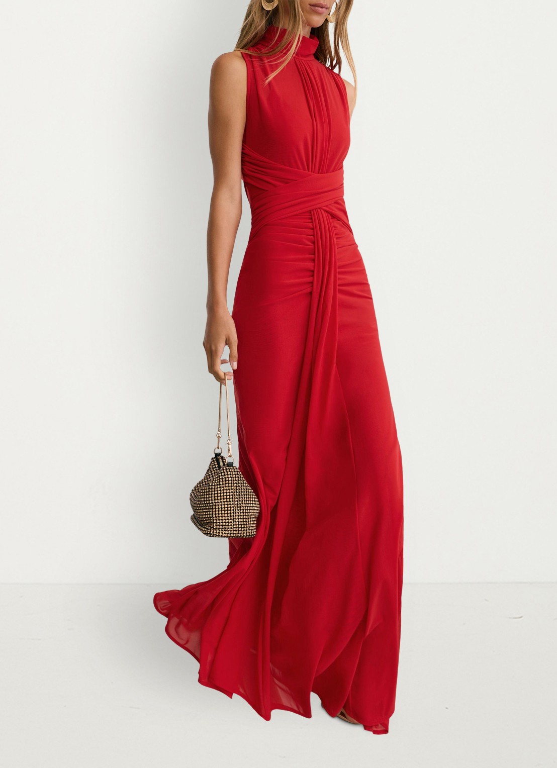 Reiss Starla maxi jurk met ruches - detail 3 rood