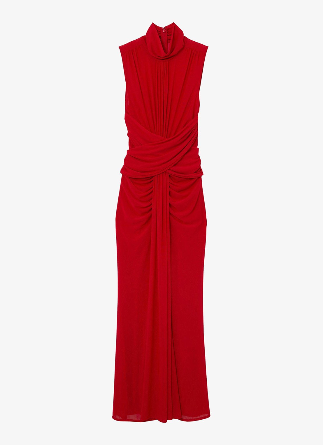 Reiss Starla maxi jurk met ruches - voorkant rood