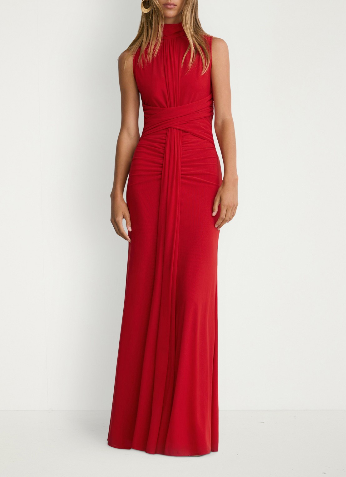 Reiss Starla maxi jurk met ruches - voorkant 2 rood