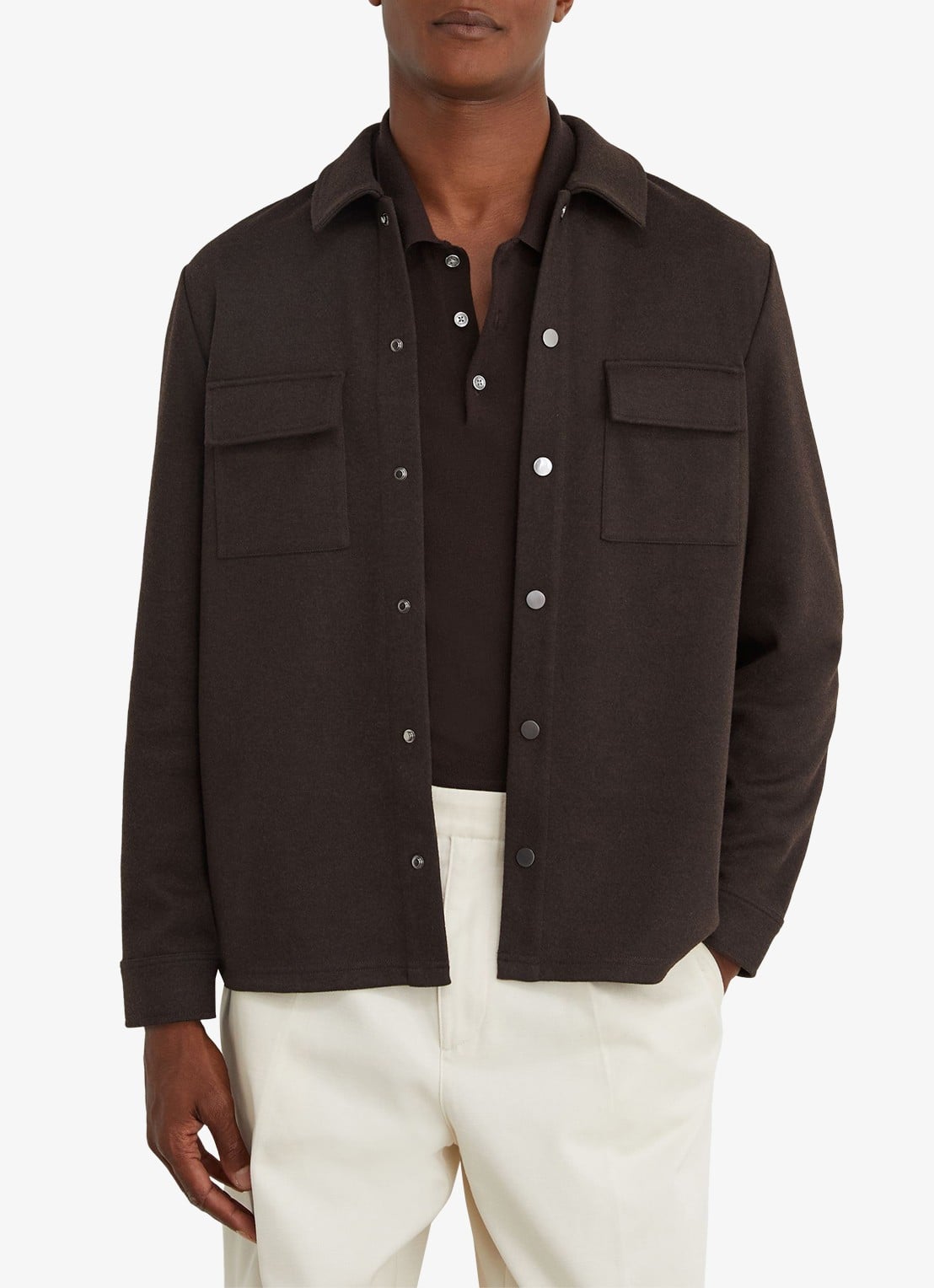 Reiss Stellan overshirt in wolblend - detail donkerbruin
