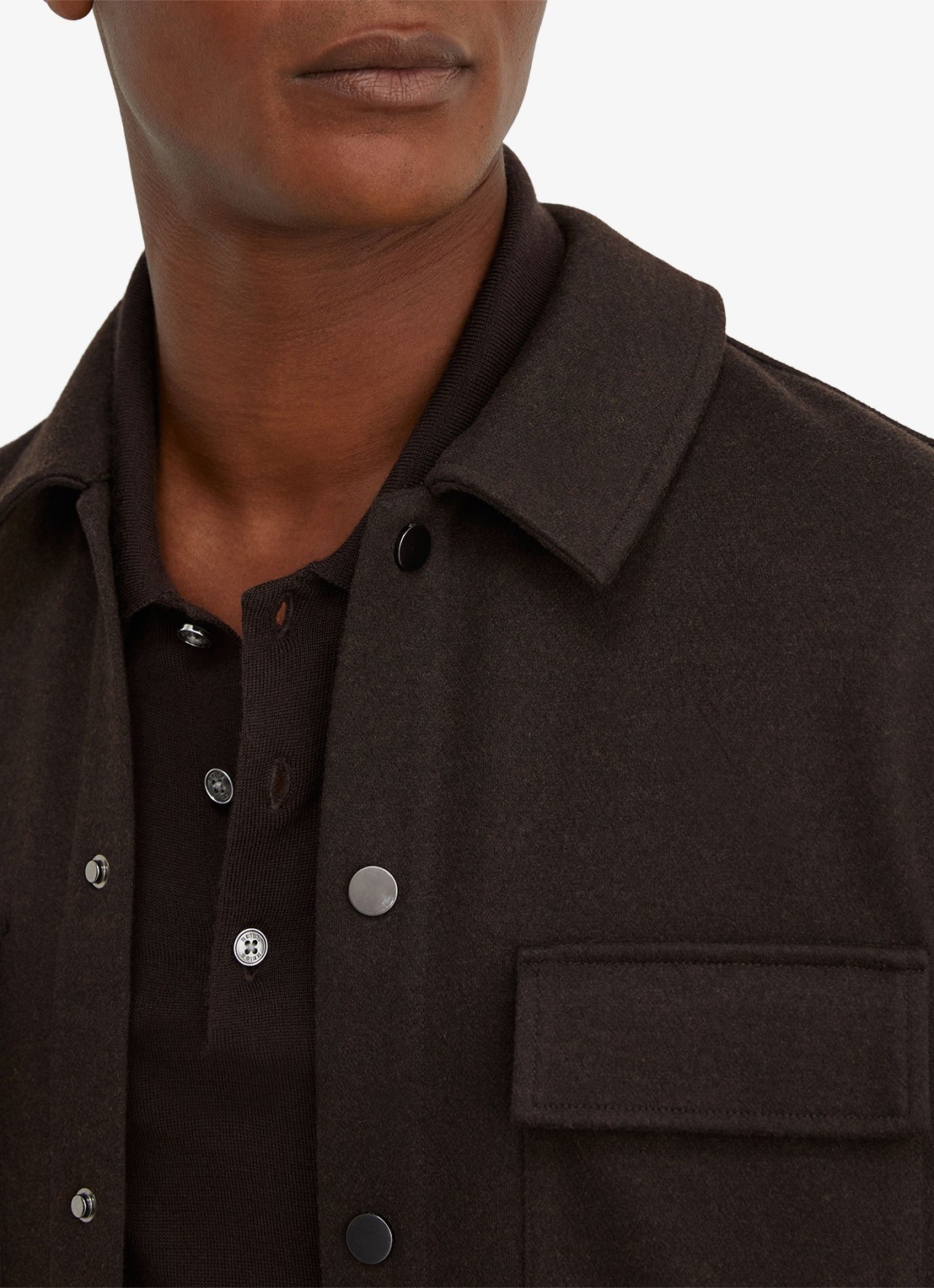 Reiss Stellan overshirt in wolblend - detail 4 donkerbruin